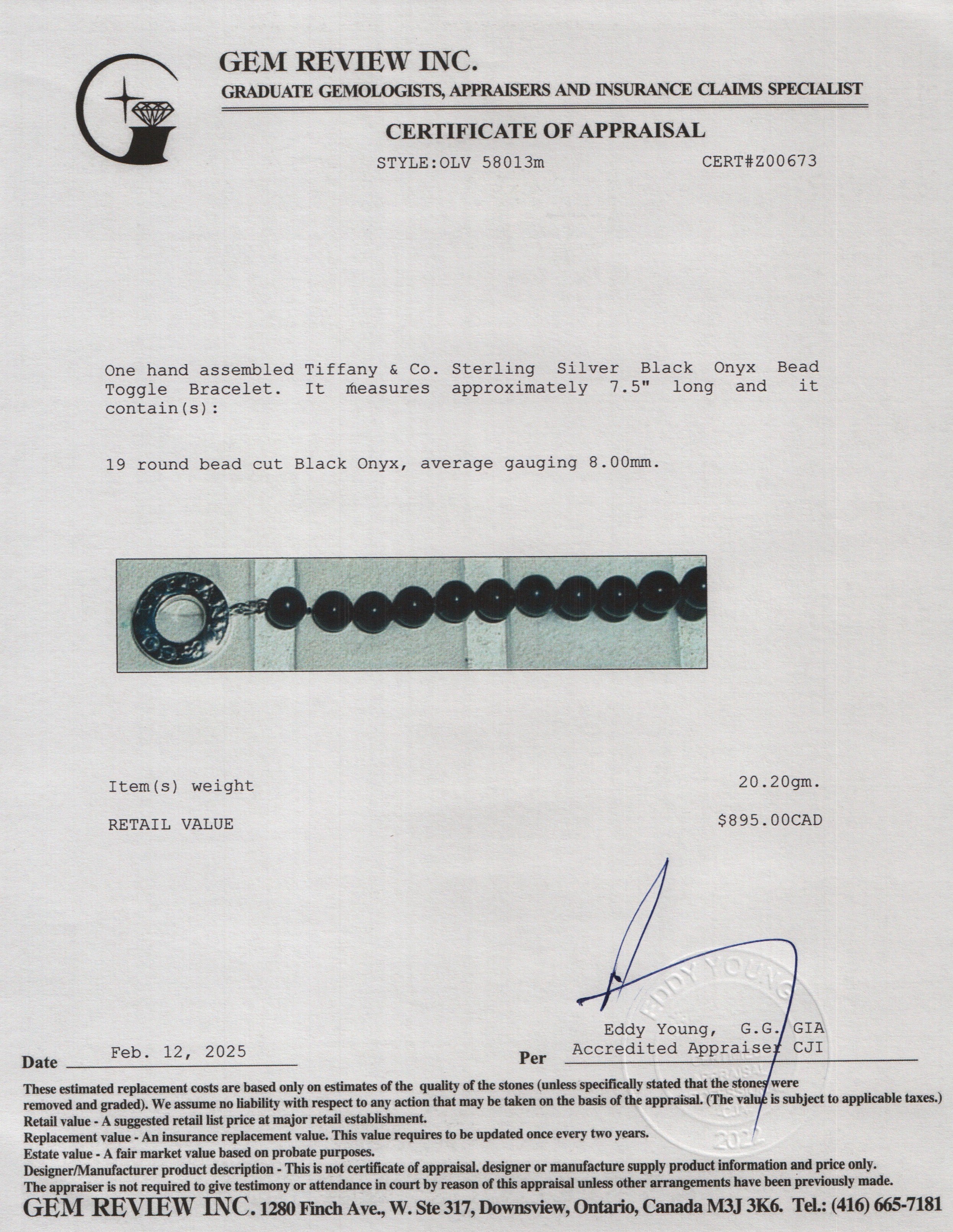 Tiffany & Co. Sterling Silver Black Onyx Bead Toggle Bracelet