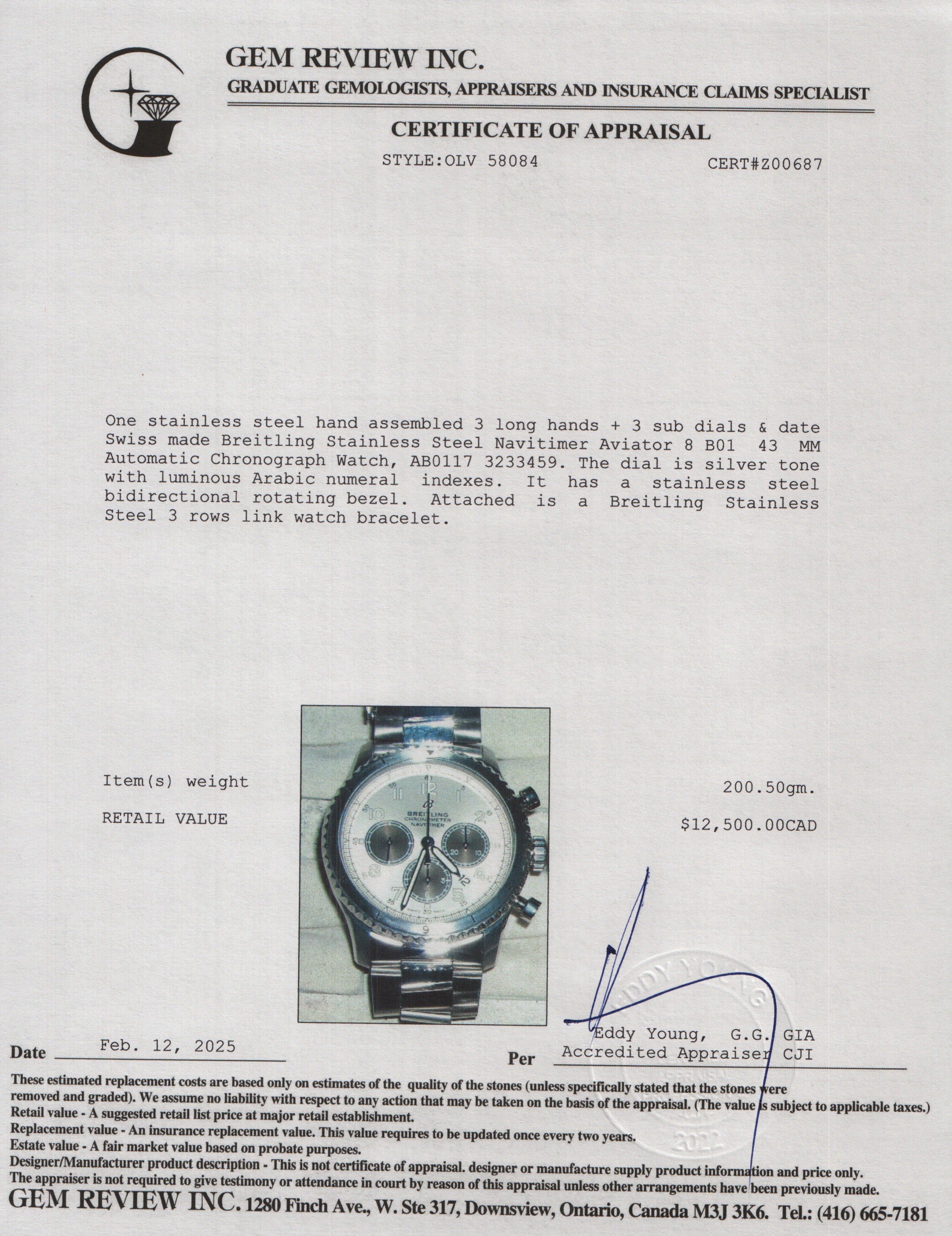 Breitling Stainless Steel Navitimer Aviator 8 B01 43 MM Automatic Chronograph Watch AB0117 w/ Box & Papers