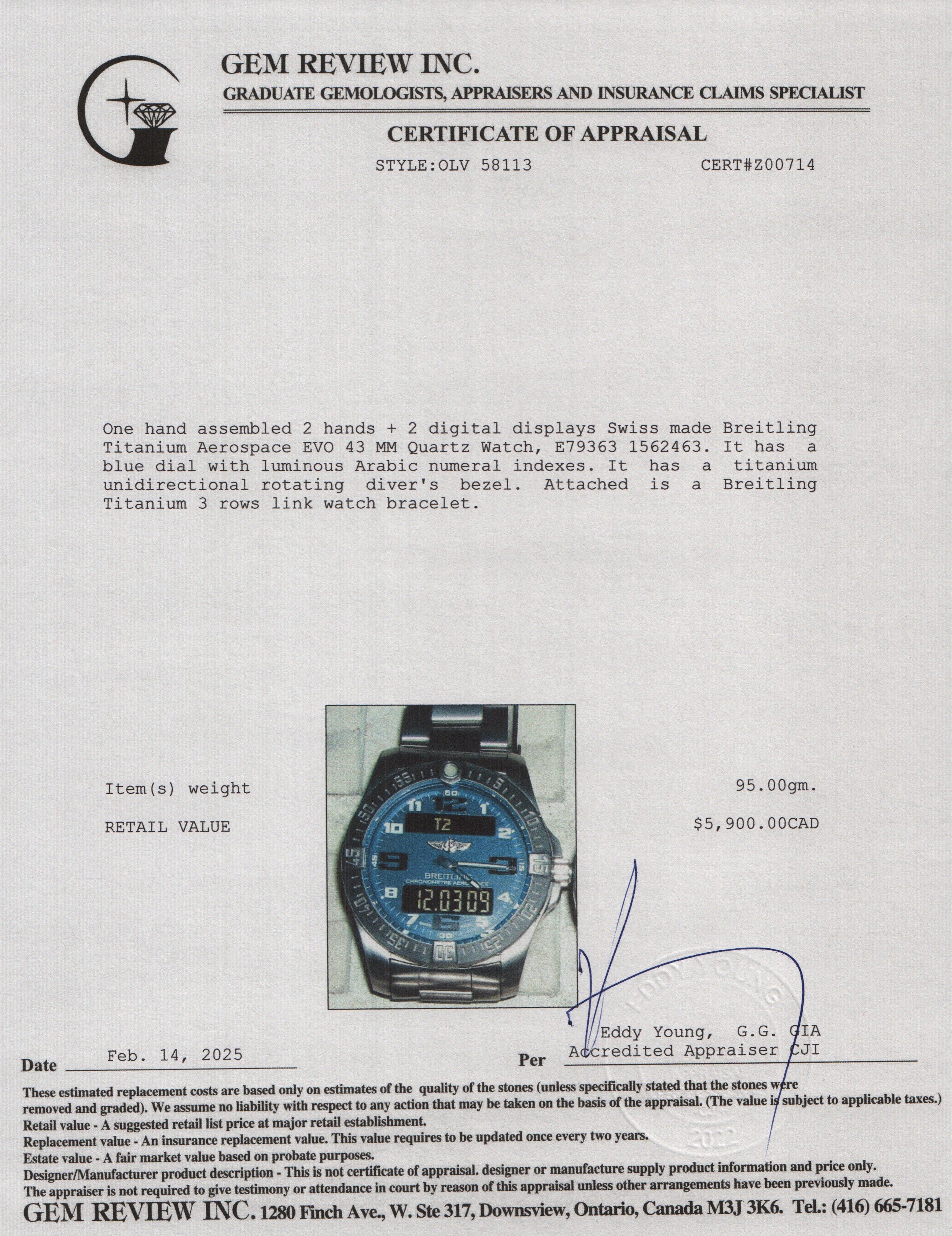 Breitling Titanium Aerospace EVO 43 MM Quartz Watch Blue Dial E79363 w/ Box & Papers