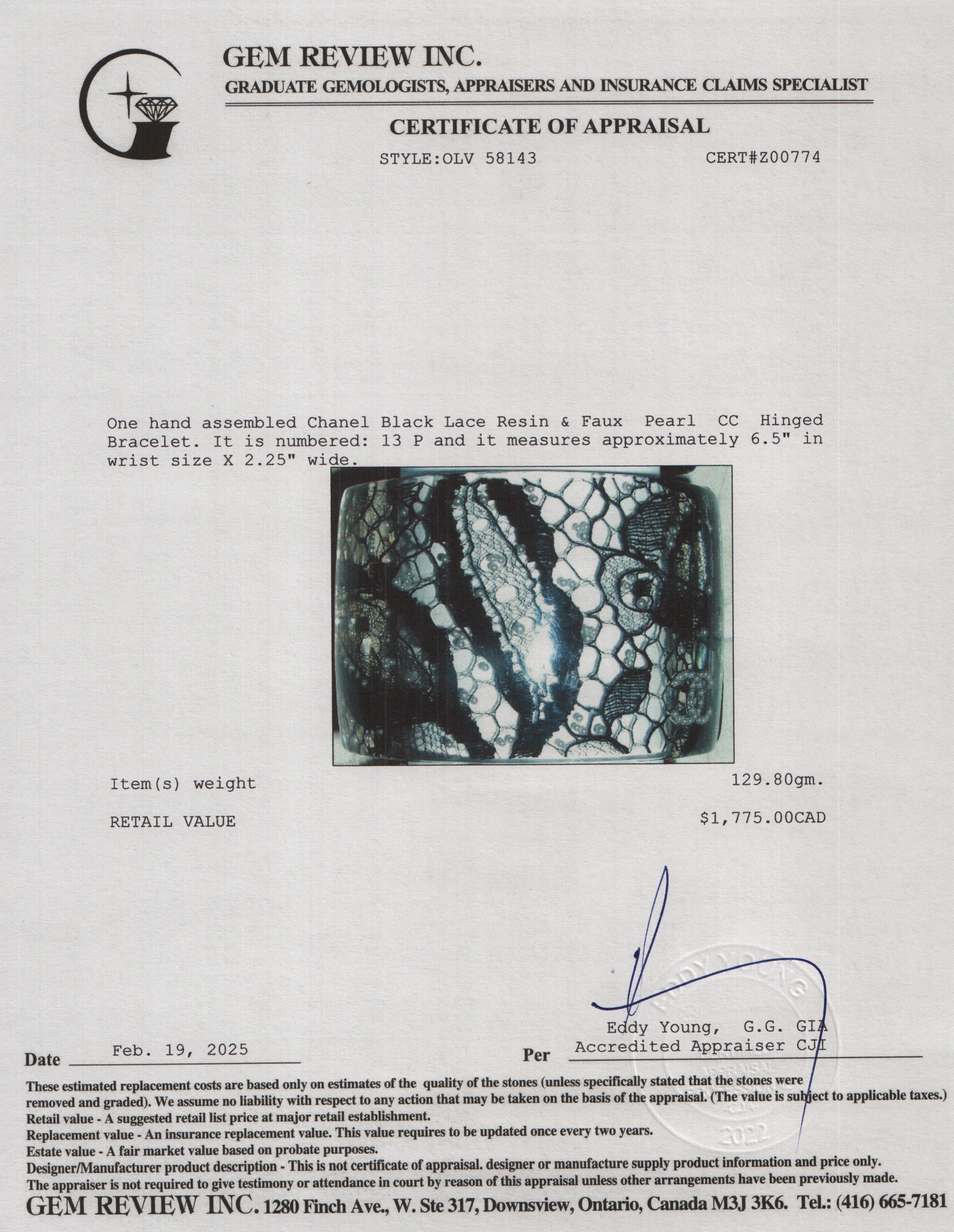 Chanel Black Lace Resin & Faux Pearl CC Hinged Bracelet