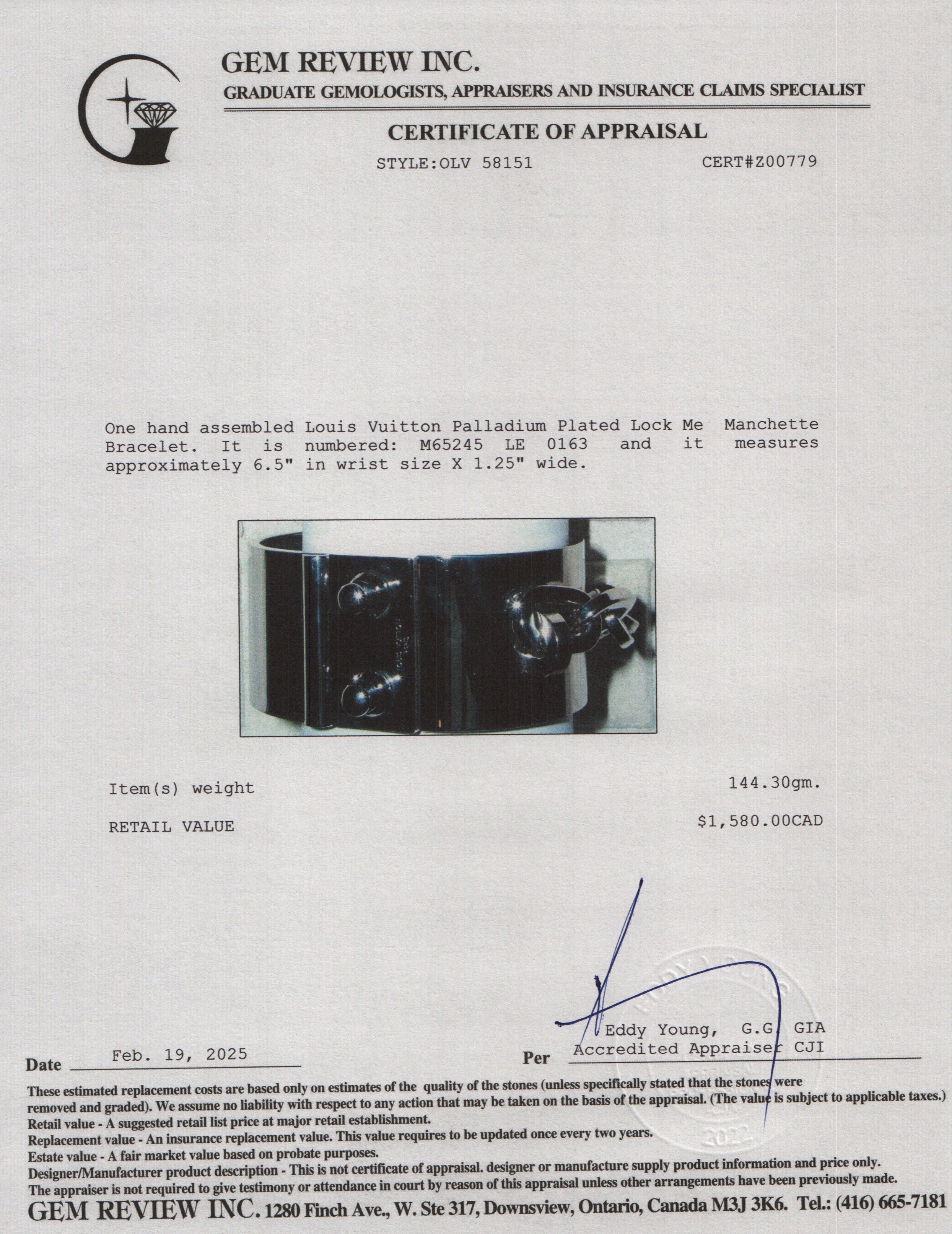 Louis Vuitton Palladium Plated Lock Me Manchette Bracelet