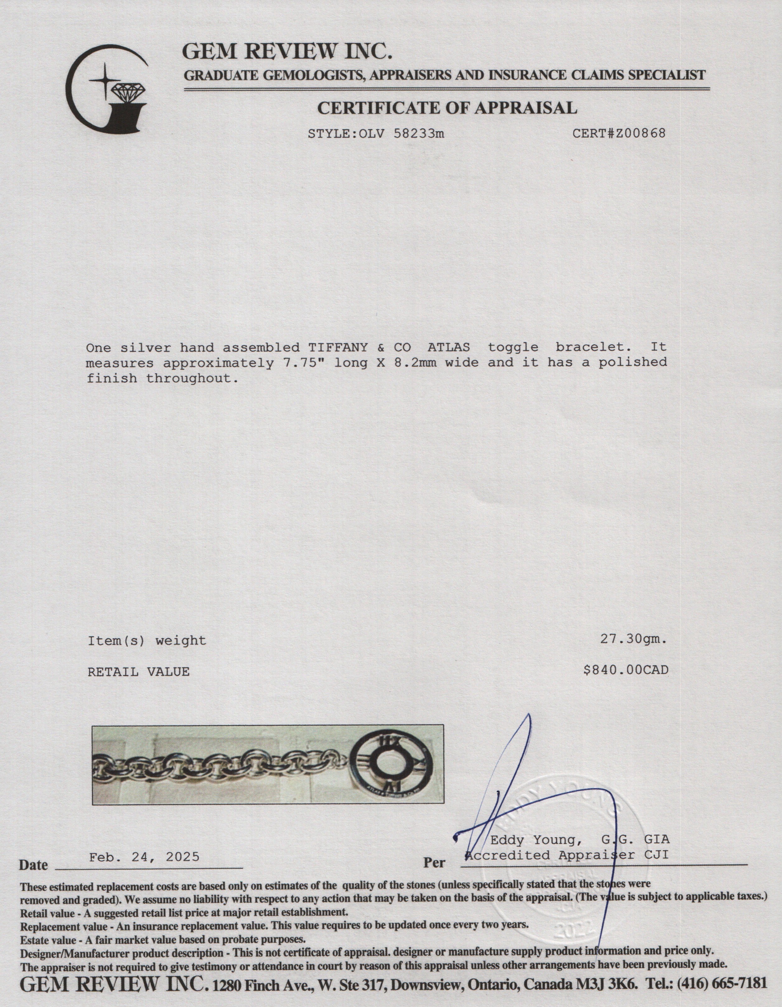 Tiffany & Co. Sterling Silver Atlas Toggle Bracelet