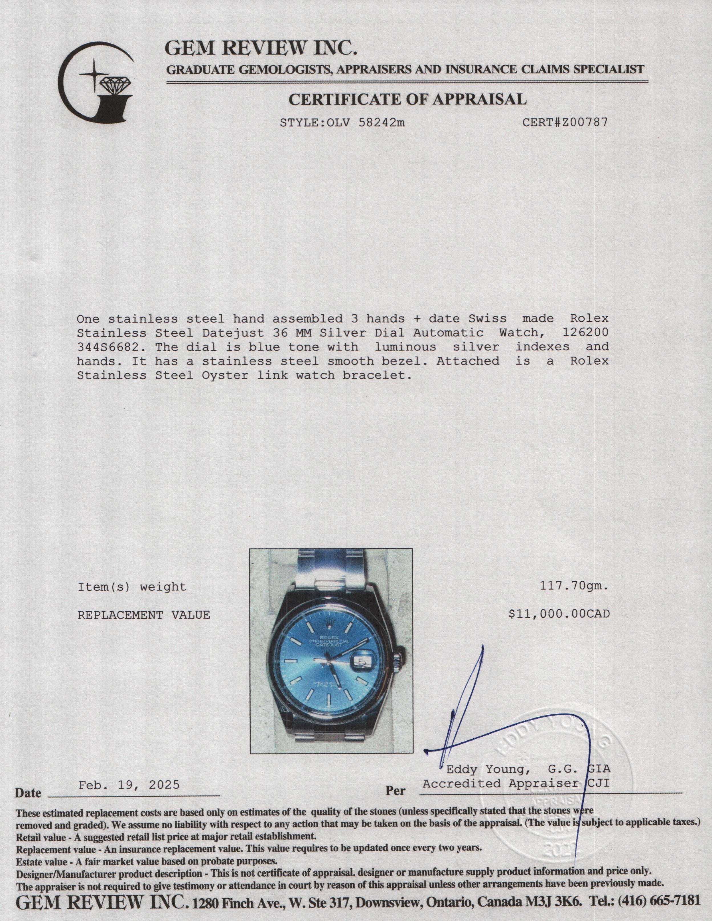 Rolex 2023 Stainless Steel Datejust 36 MM Blue Dial Automatic Watch 126200 w/ Box & Papers