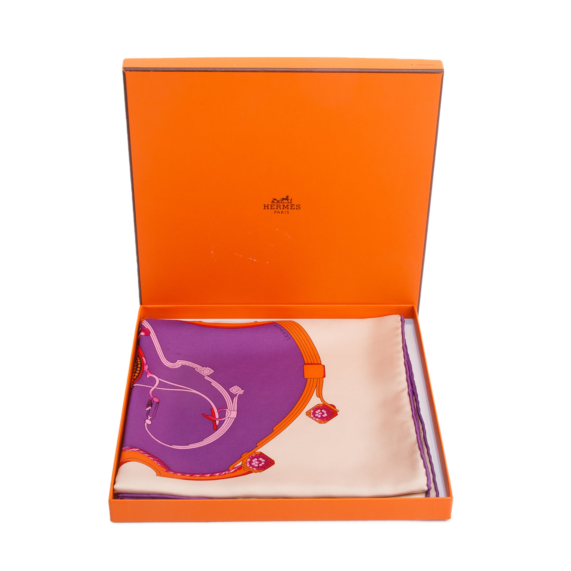 Hermes Purple/Multicolor 'Springs' Silk Scarf 90 w/ Box