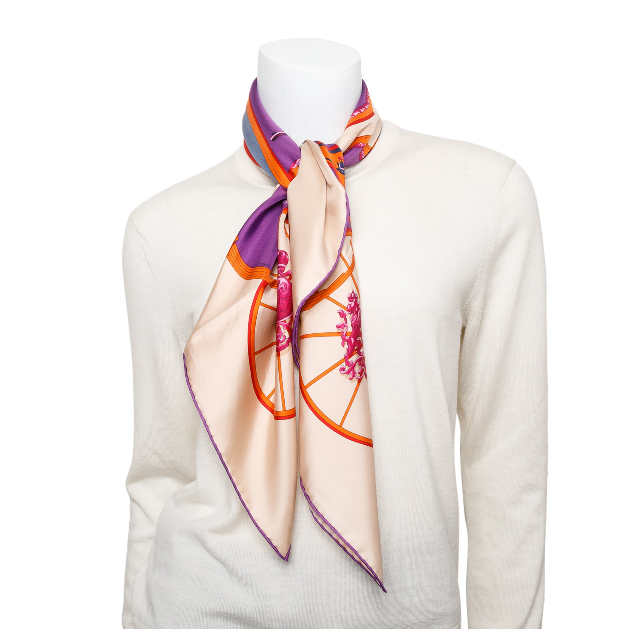 Hermes Purple/Multicolor 'Springs' Silk Scarf 90 w/ Box