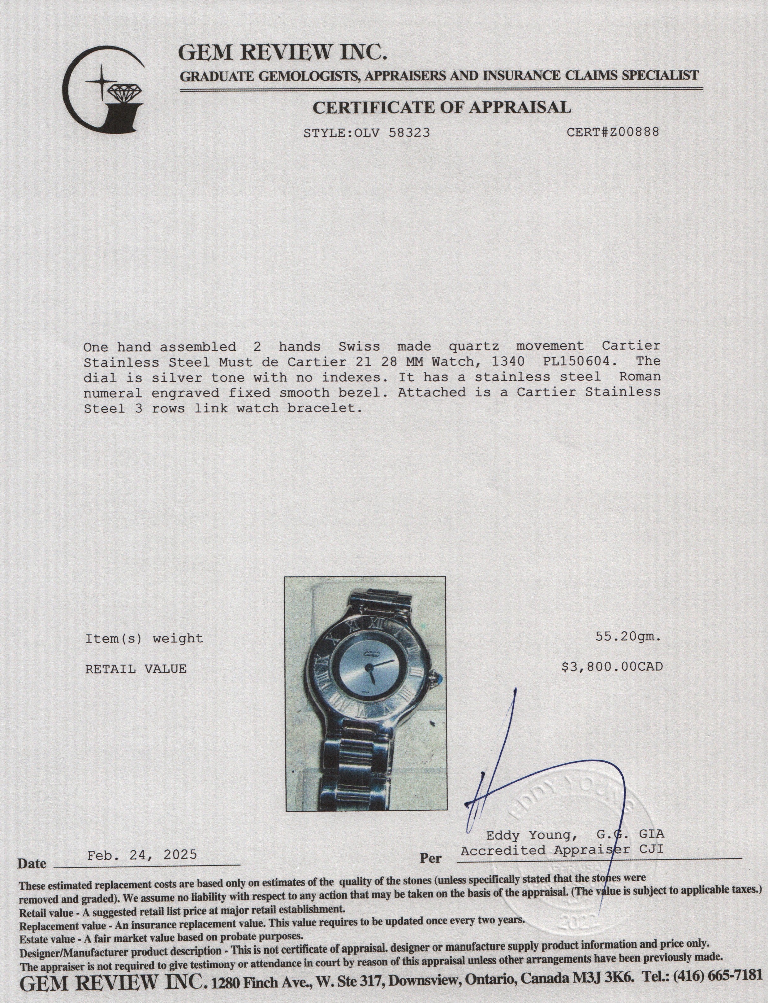 Cartier Stainless Steel Must de Cartier 21 28 MM Watch 1340