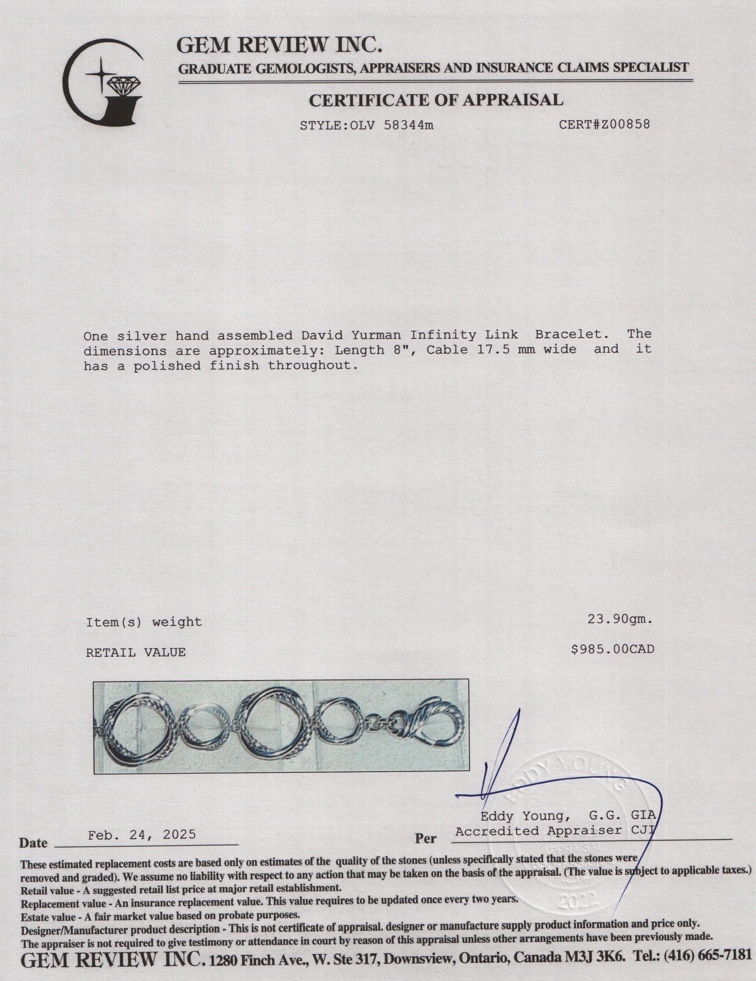 David Yurman Sterling Silver Infinity Link Bracelet