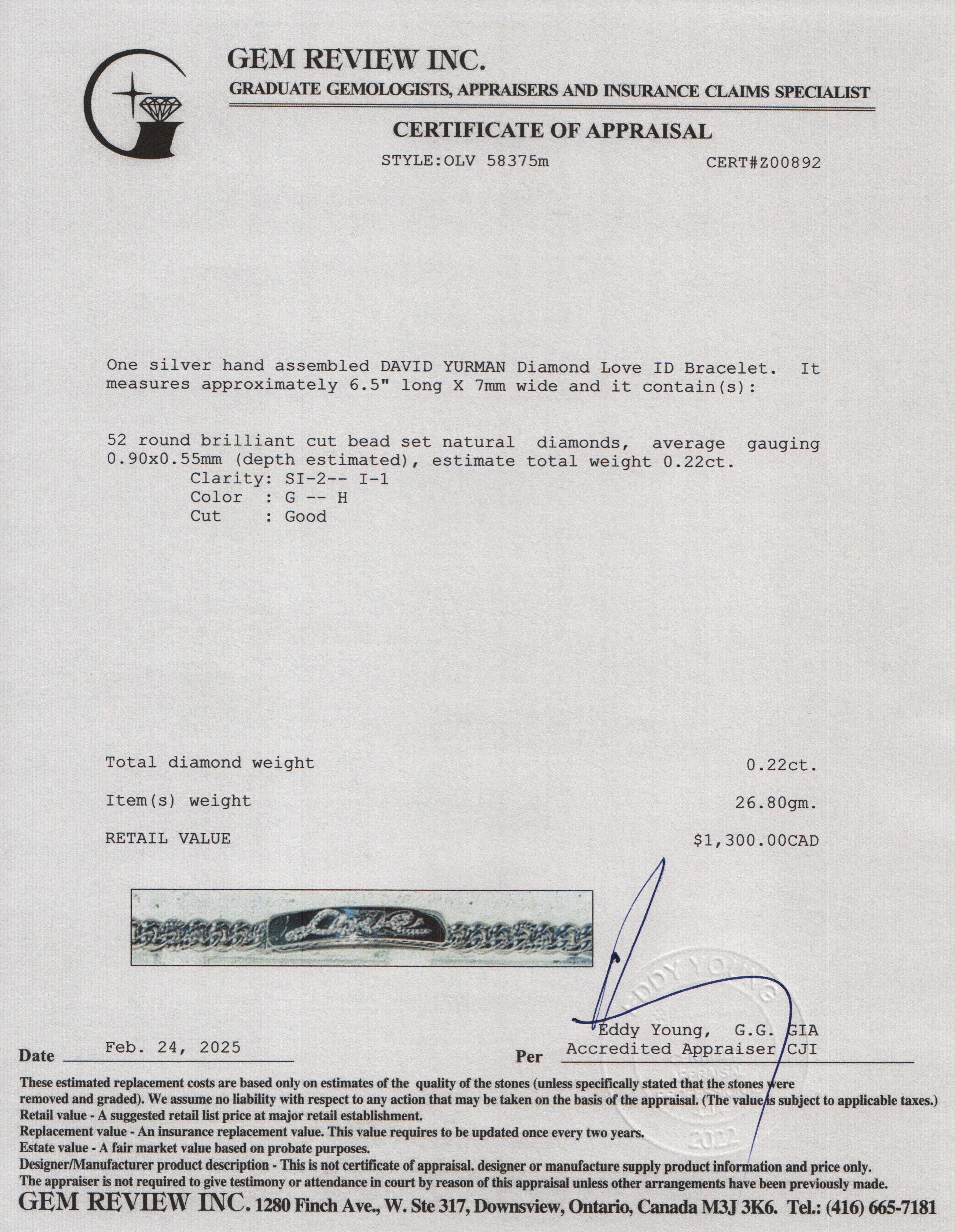 David Yurman Sterling Silver Pave Diamond Curb Link 'Love' ID Bracelet