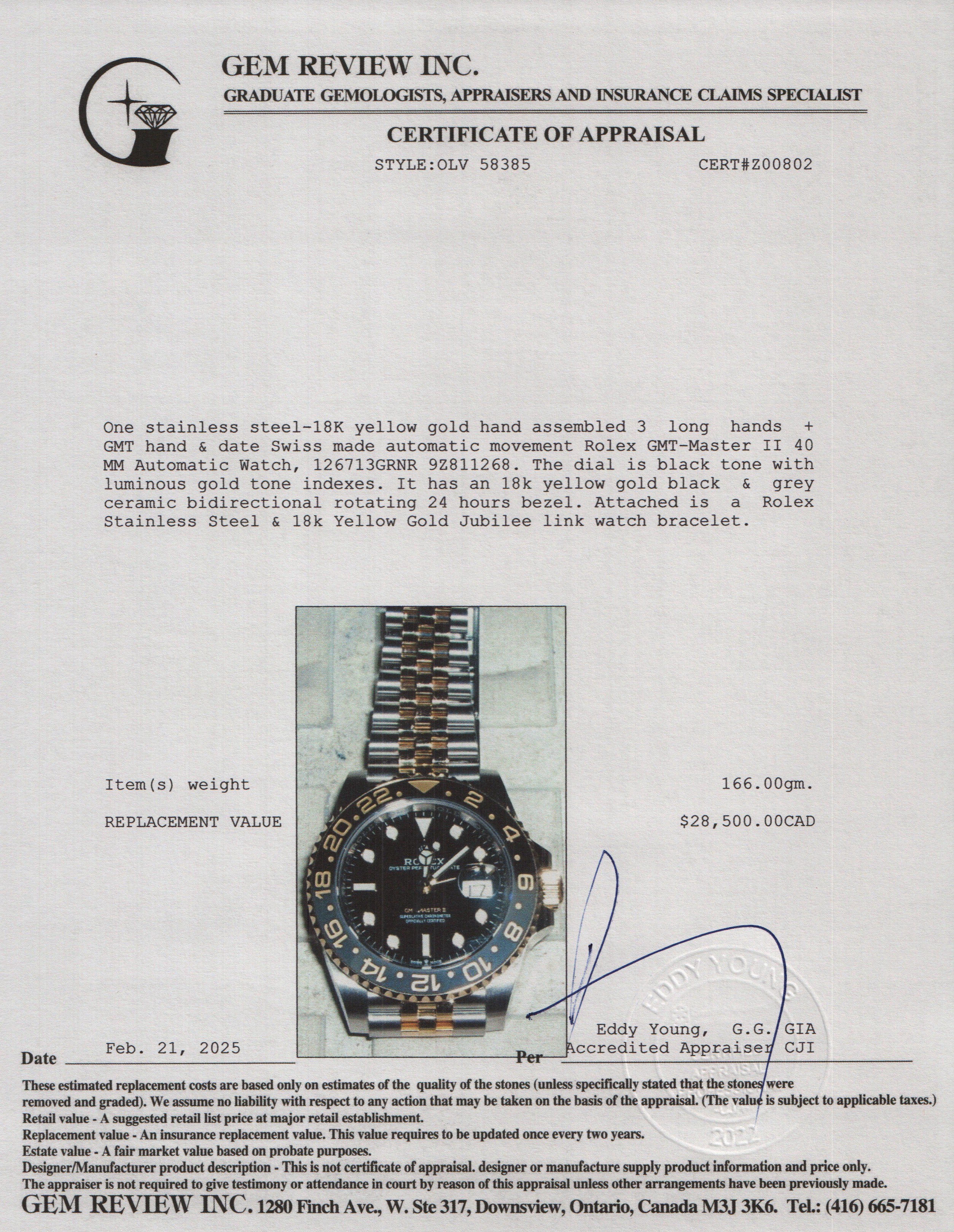 Rolex 2024 Stainless Steel & 18k Yellow Gold GMT-Master II 40 MM Automatic Watch 126713GRNR w/ Box & Papers