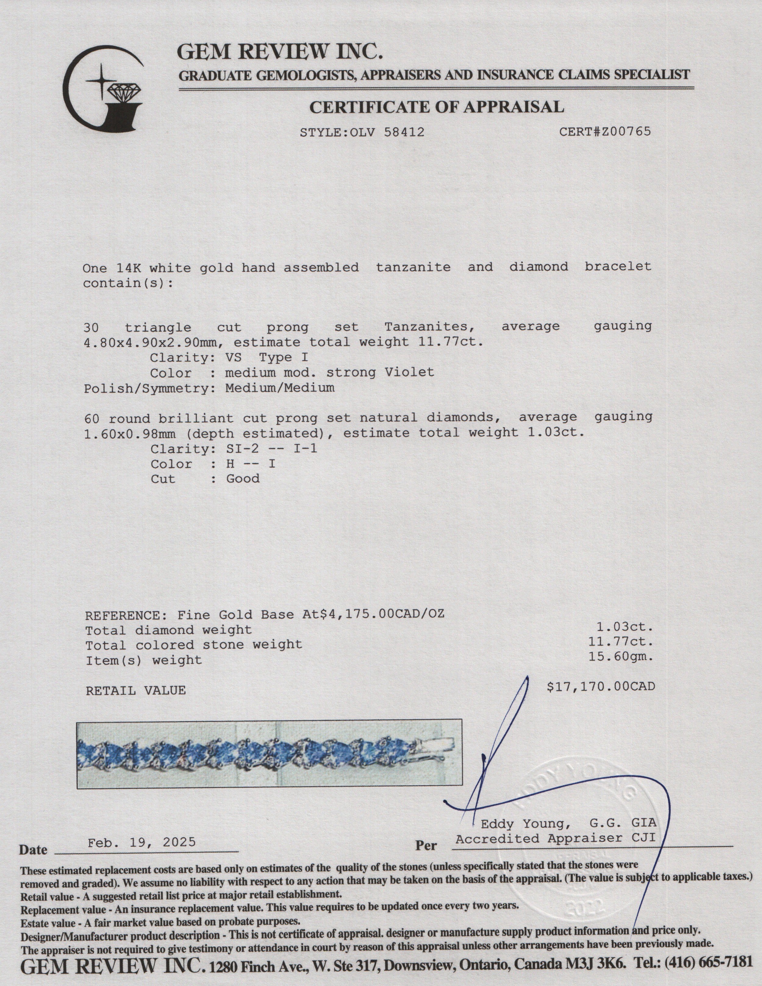 14k White Gold Tanzanite & Diamond Bracelet