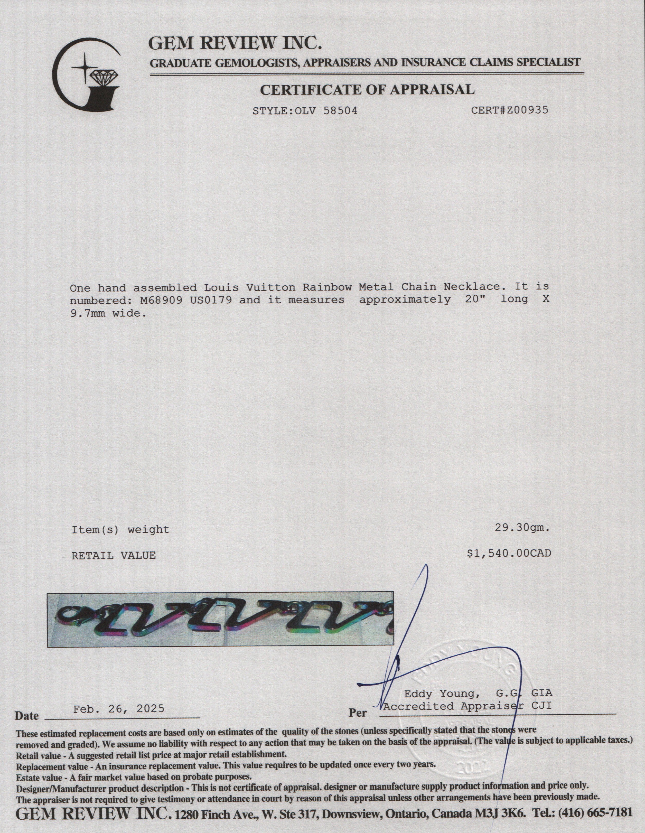 Louis Vuitton Rainbow Metal Chain Necklace w/ Box