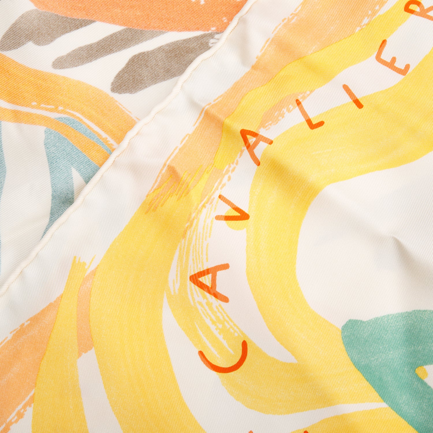 Hermes 2024 Beige/Multicolor 'Le Cavalier A La Trom' Silk Scarf 90 w/ Box & Receipt