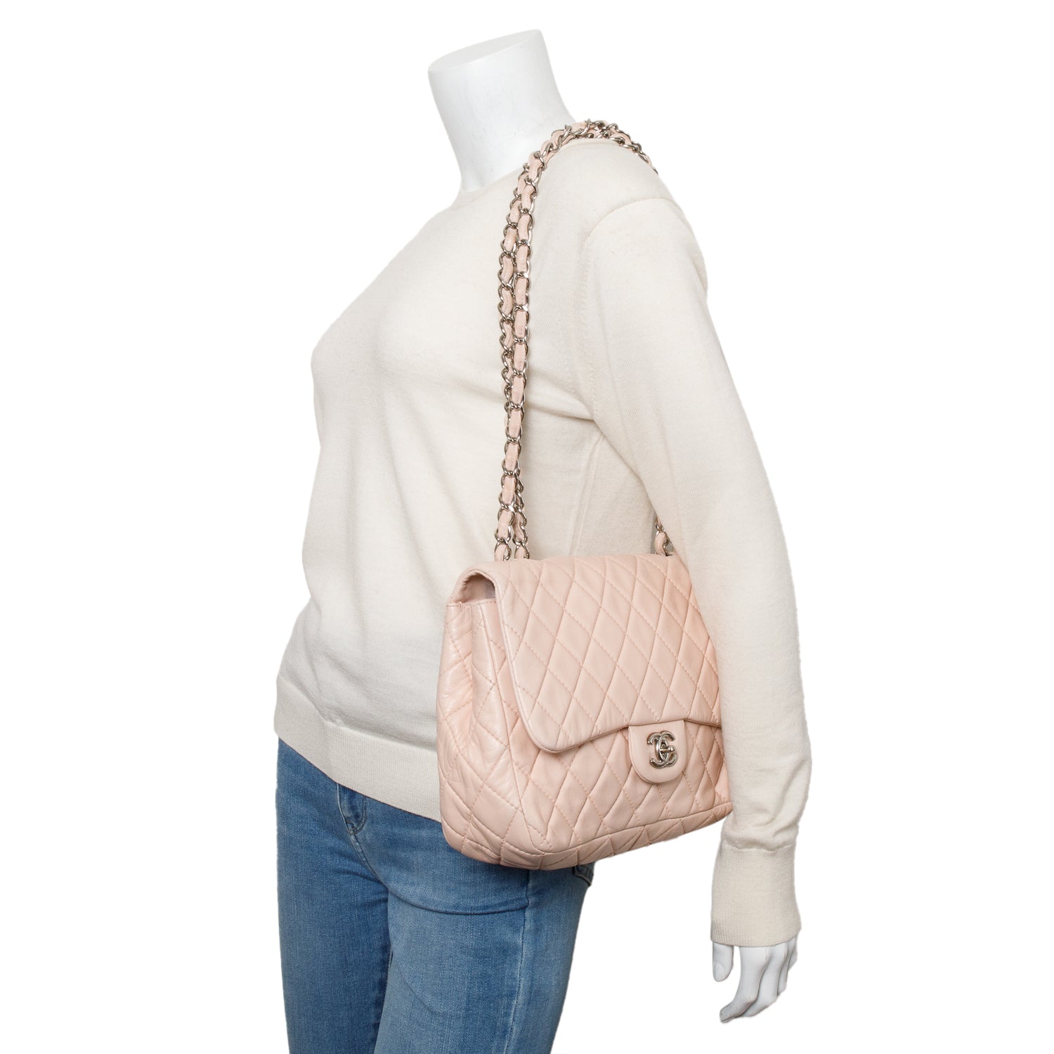 Chanel Pink Quilted Lambskin Leather Classic Jumbo Single Flap Bag