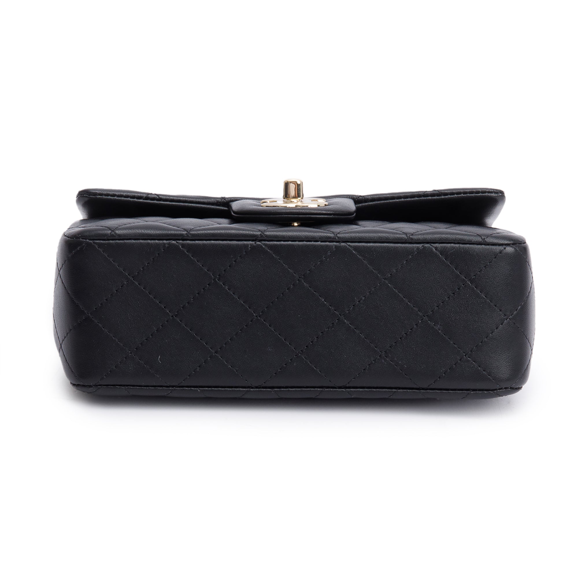 Chanel 2023 Black Quilted Lambskin Leather Mini Top Handle Rectangular Flap Bag
