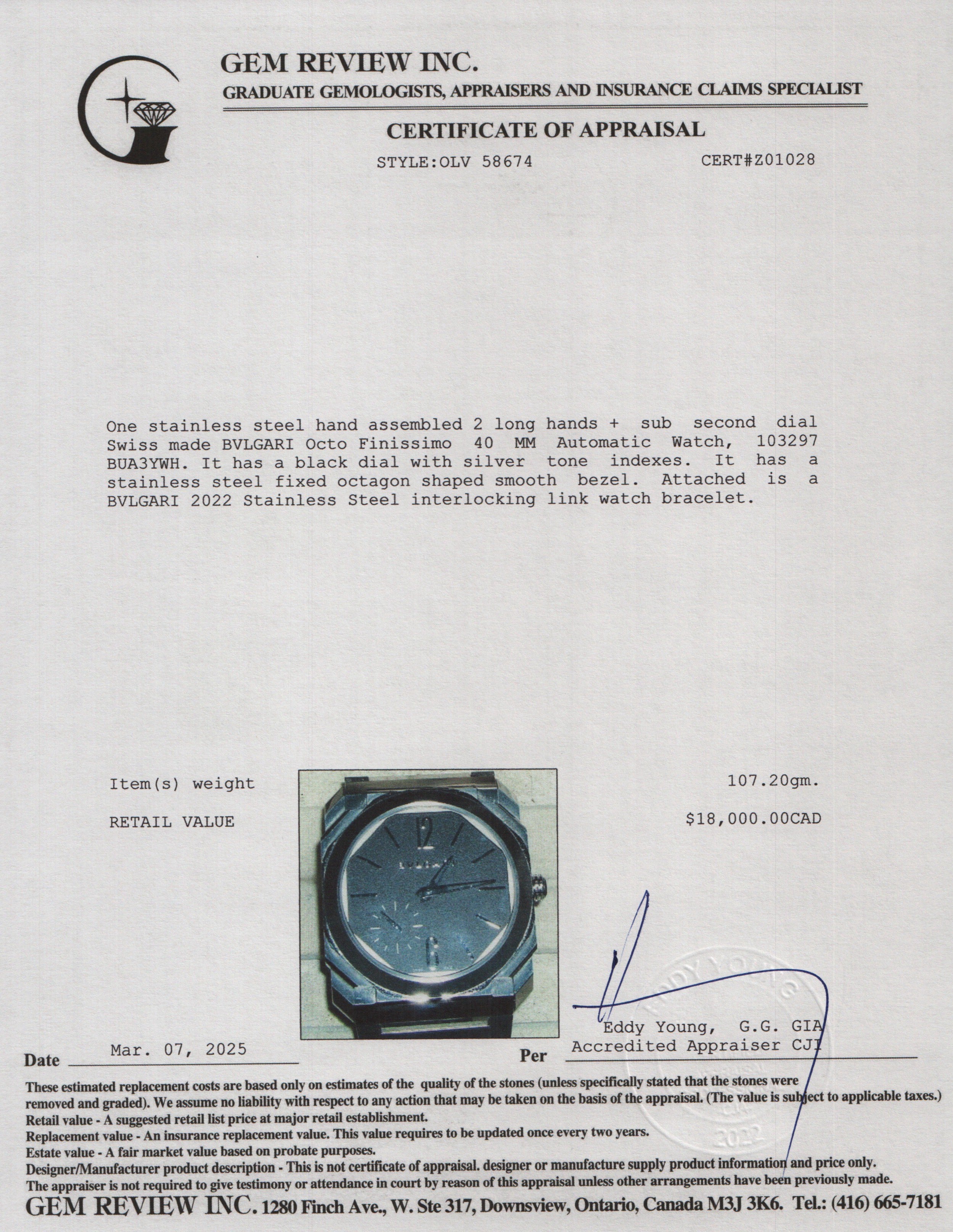 BVLGARI 2022 Stainless Steel Octo Finissimo 40 MM Automatic Watch Back Dial w/ Box & Papers