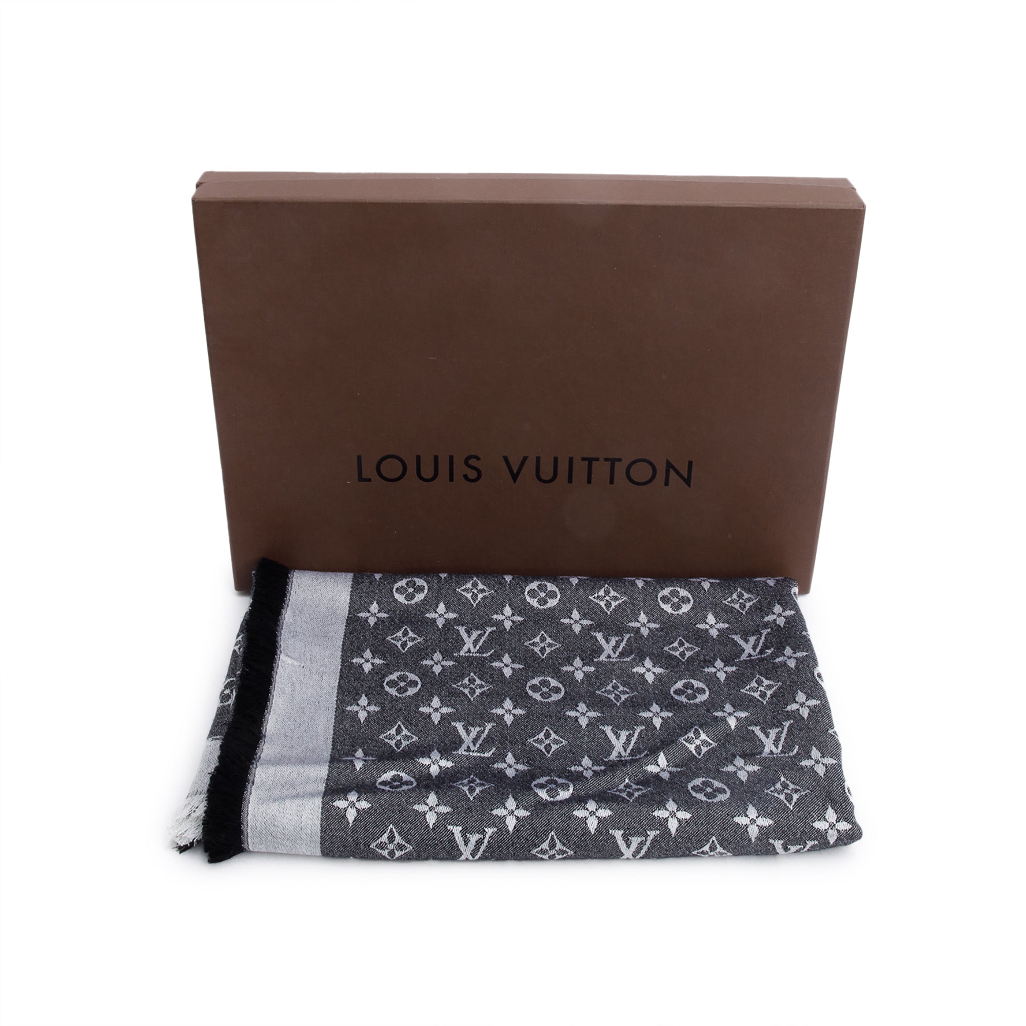 Louis Vuitton Grey/Black Monogram Denim Shine Shawl Scarf w/ Box