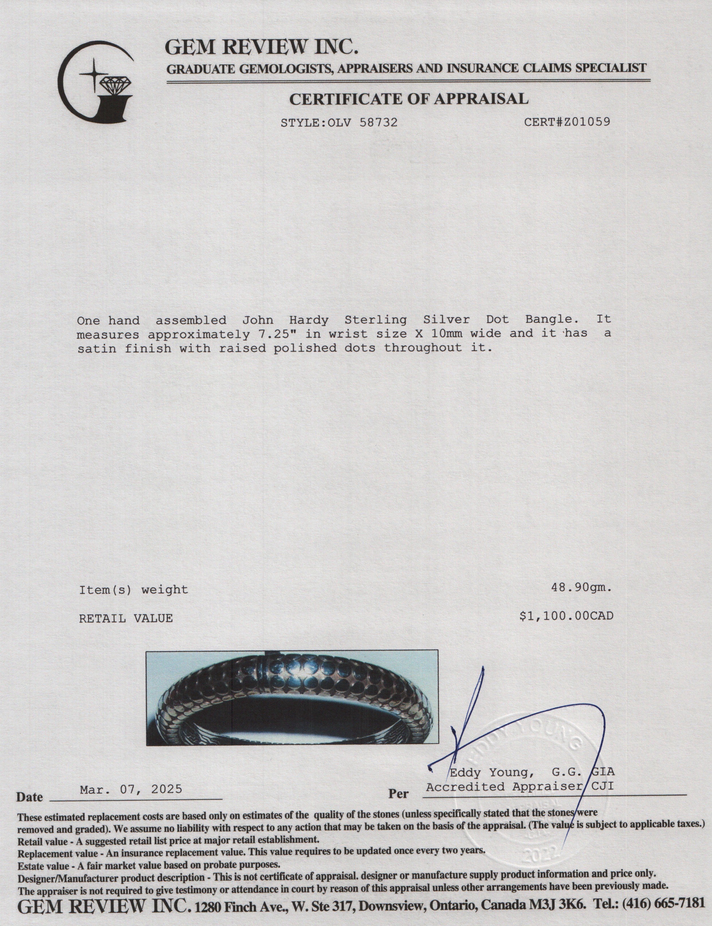 John Hardy Sterling Silver Dot Bangle