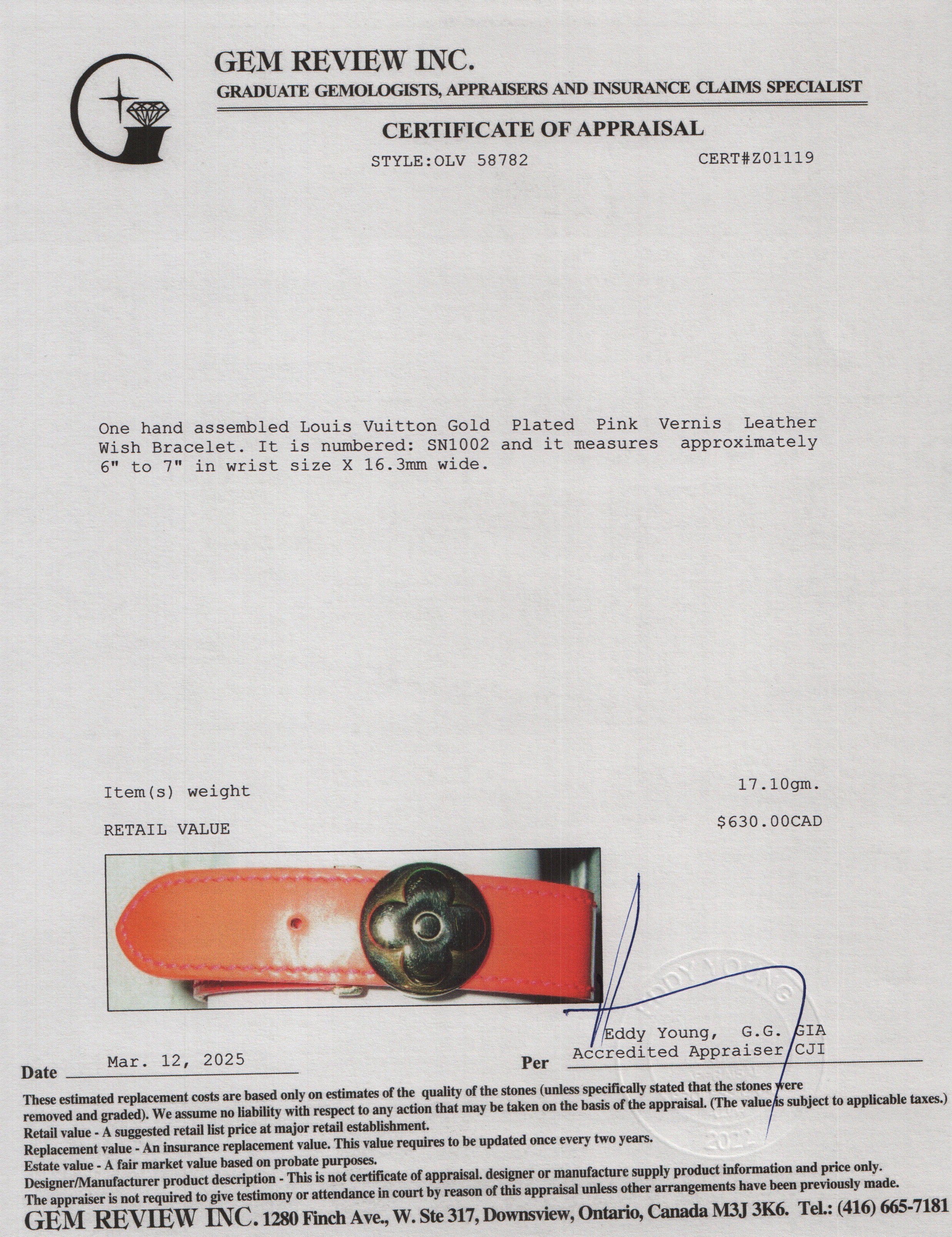 Louis Vuitton Gold Plated Pink Vernis Leather Wish Bracelet