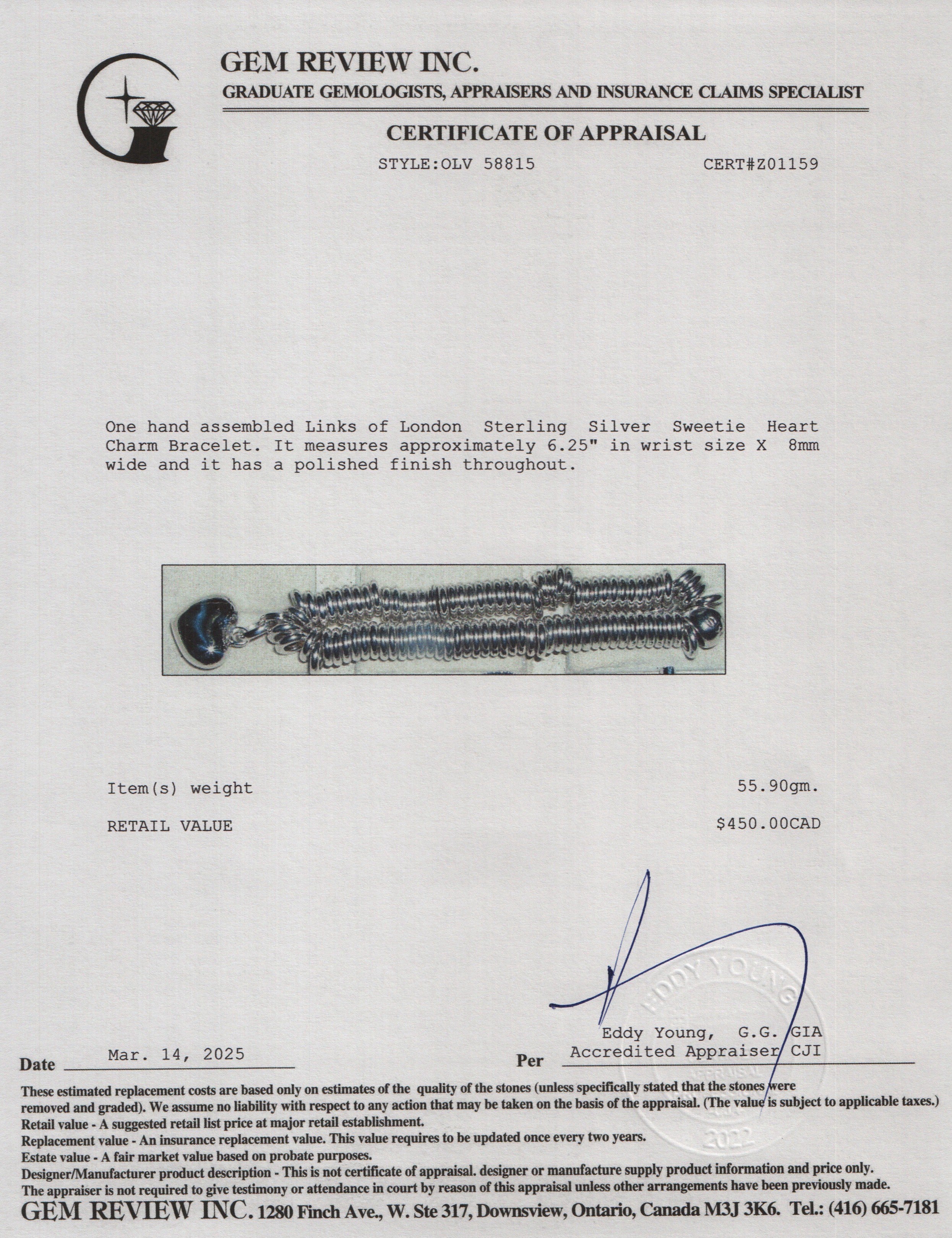 Links of London Sterling Silver Sweetie Heart Charm Bracelet