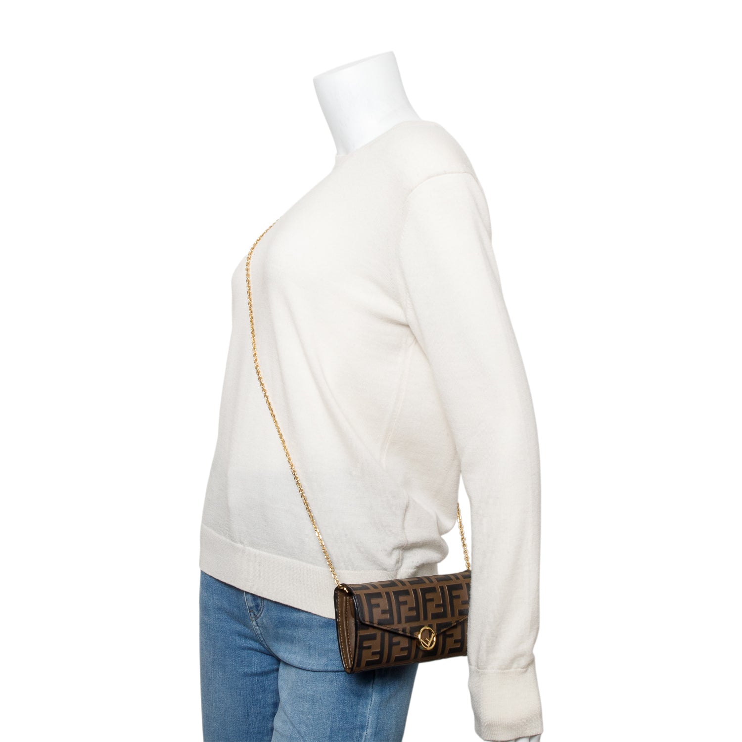 Fendi Brown FF Zucca Embossed Leather Continental Wallet on Chain w/ Box