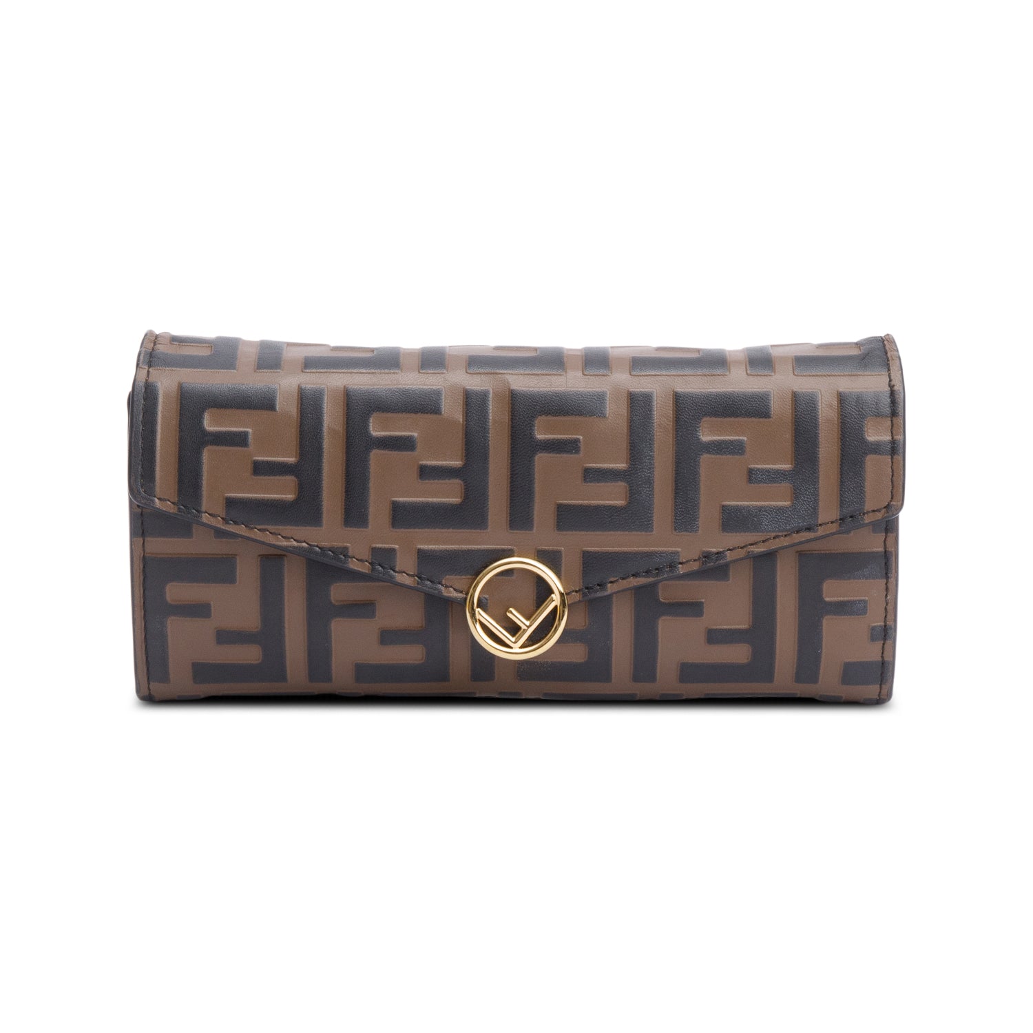 Fendi Brown FF Zucca Embossed Leather Continental Wallet on Chain w/ Box