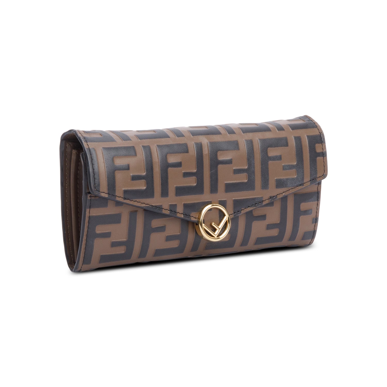 Fendi Brown FF Zucca Embossed Leather Continental Wallet on Chain w/ Box