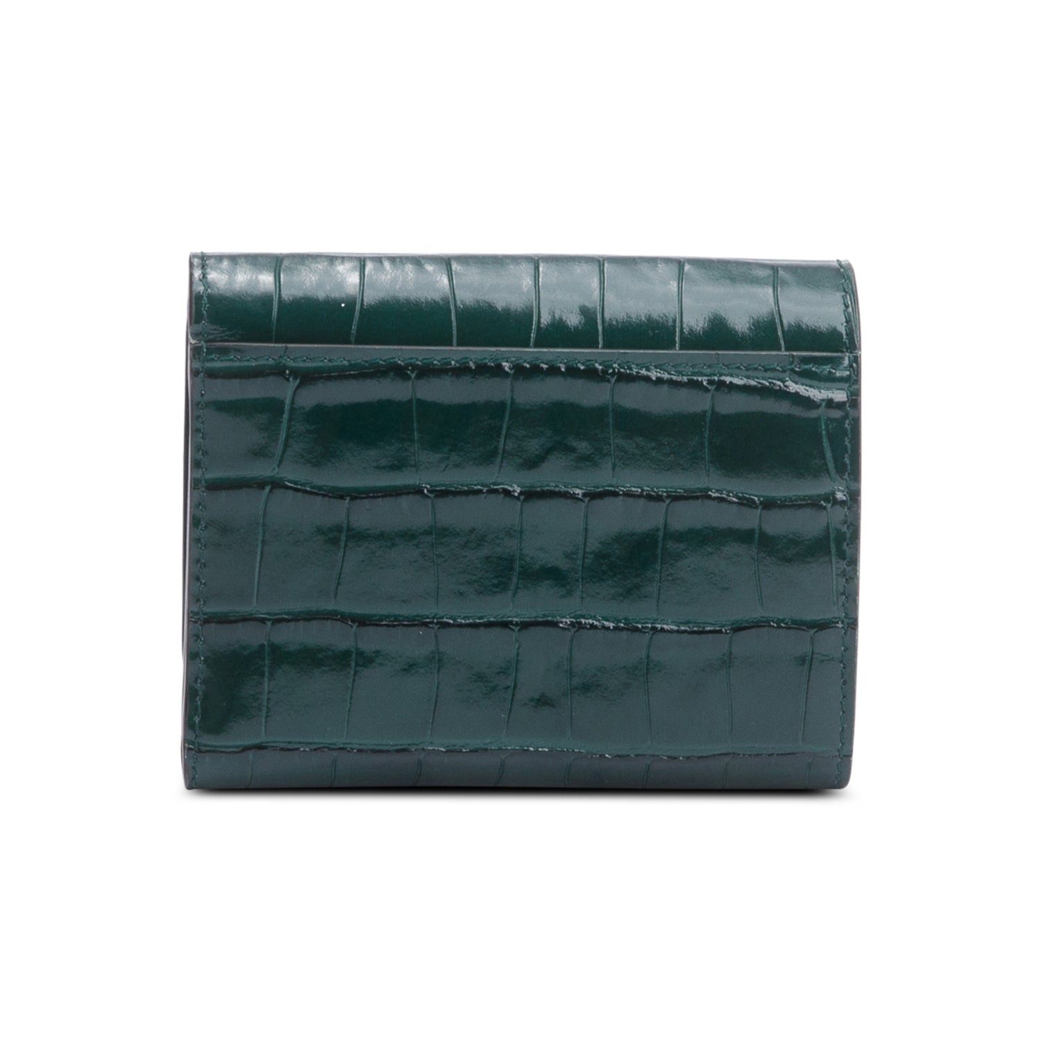 Burberry Green Croc-Embossed Leather TB Compact Wallet w/ Box