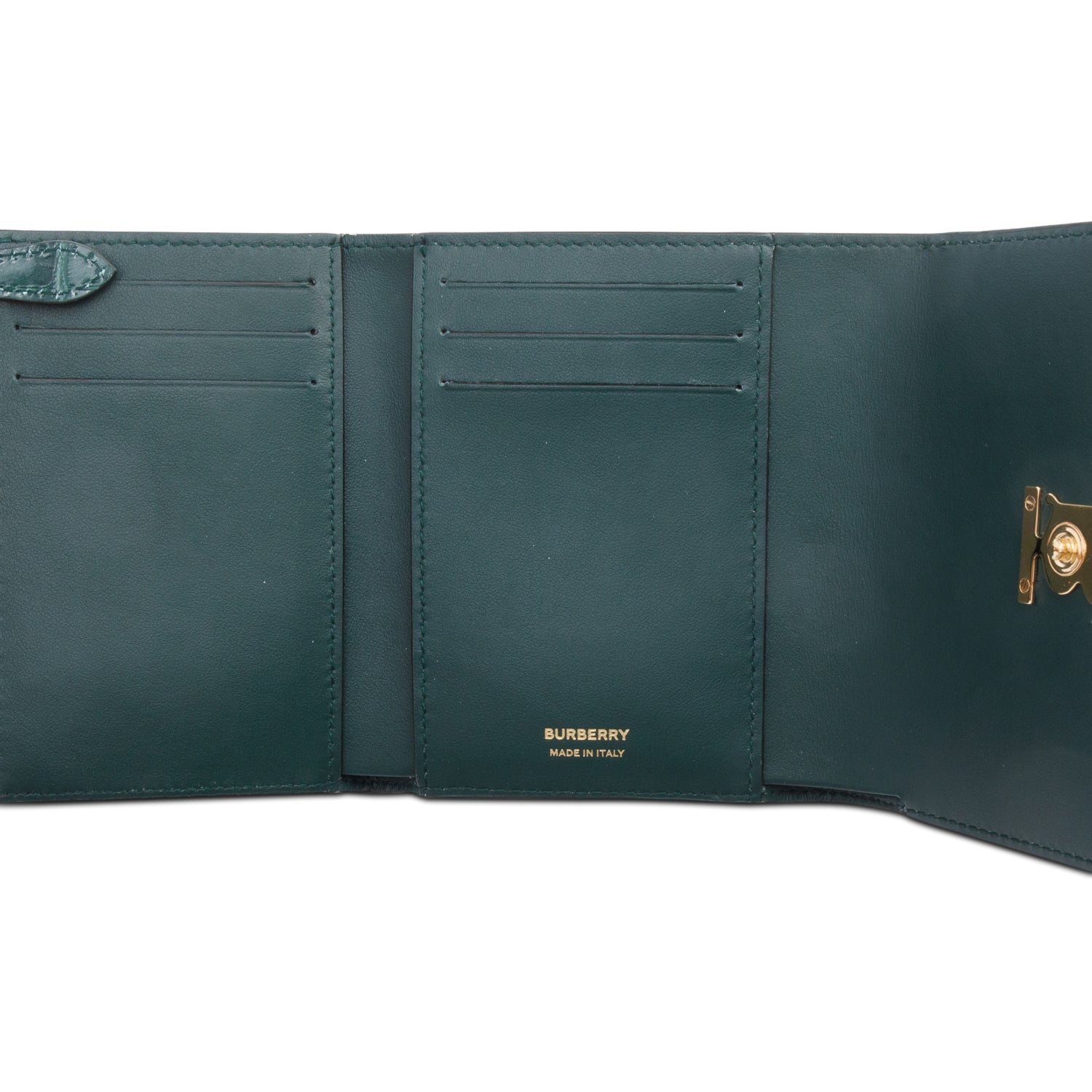 Burberry Green Croc-Embossed Leather TB Compact Wallet w/ Box