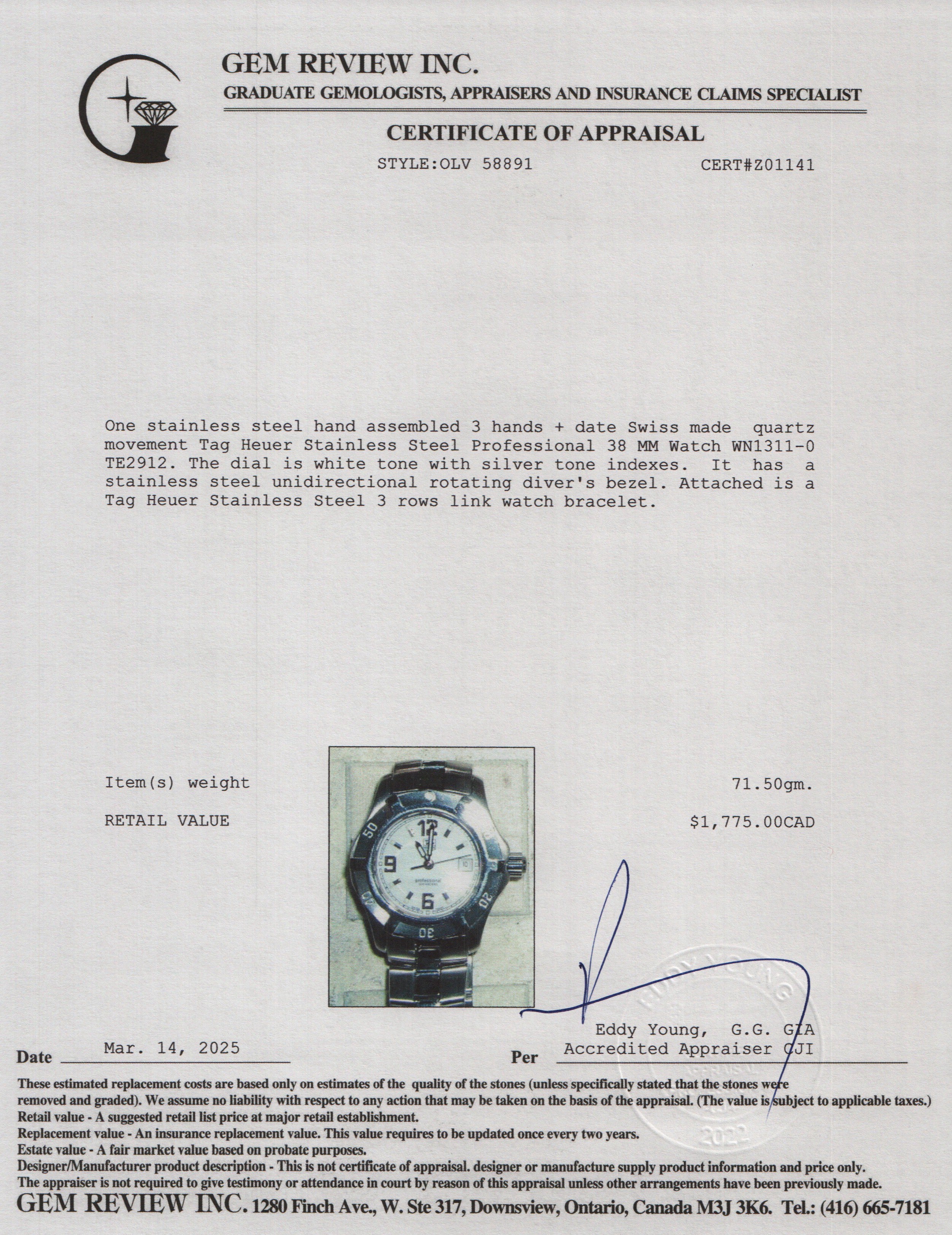 Tag Heuer Stainless Steel Professional 38 MM Watch WN1311-0 w/ Papers
