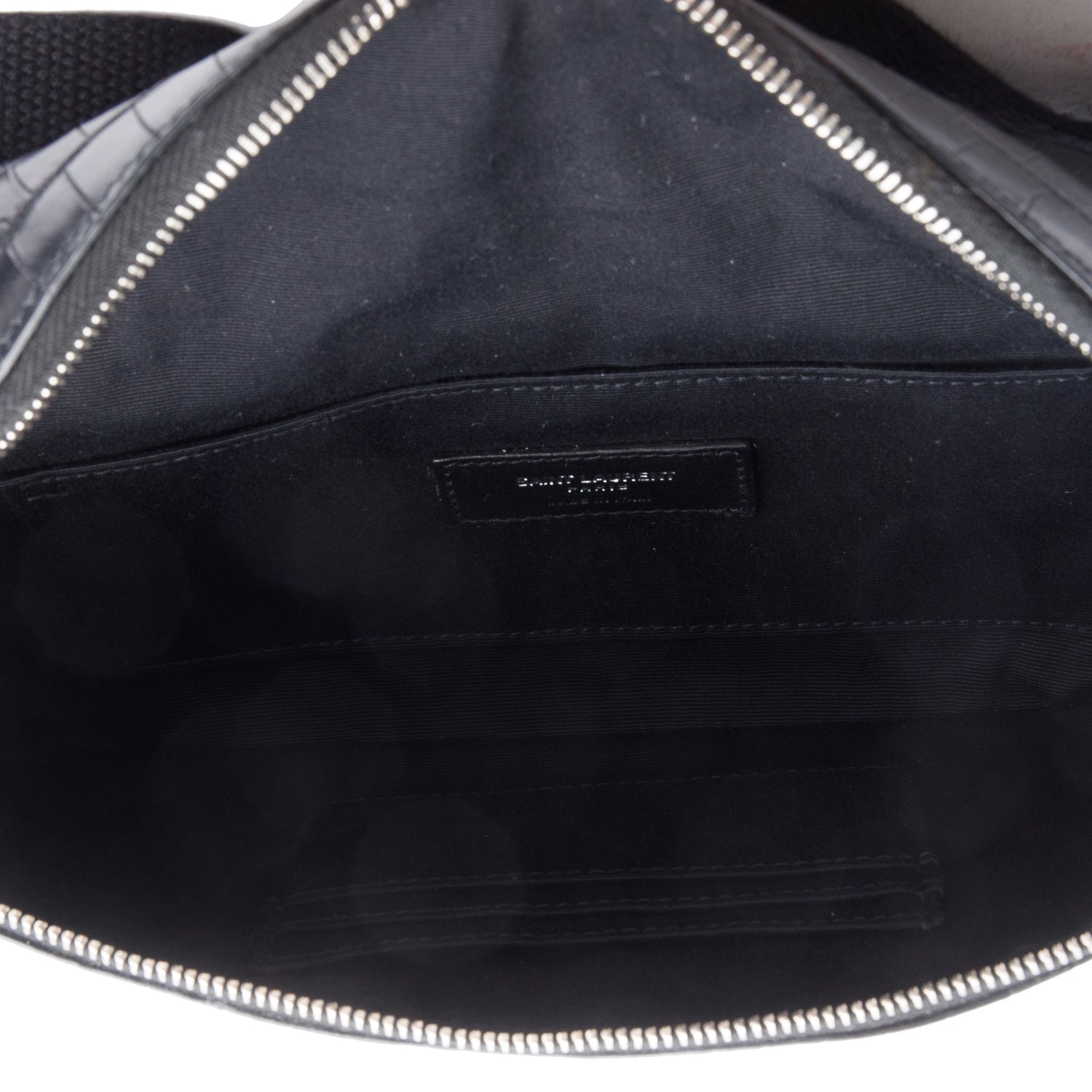Saint Laurent Black Croc-Embossed Leather Marsupio Belt Bag w/ Box