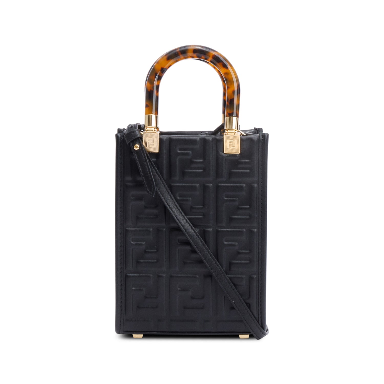 Fendi Black FF Embossed Leather Mini Sunshine Shopper Tote
