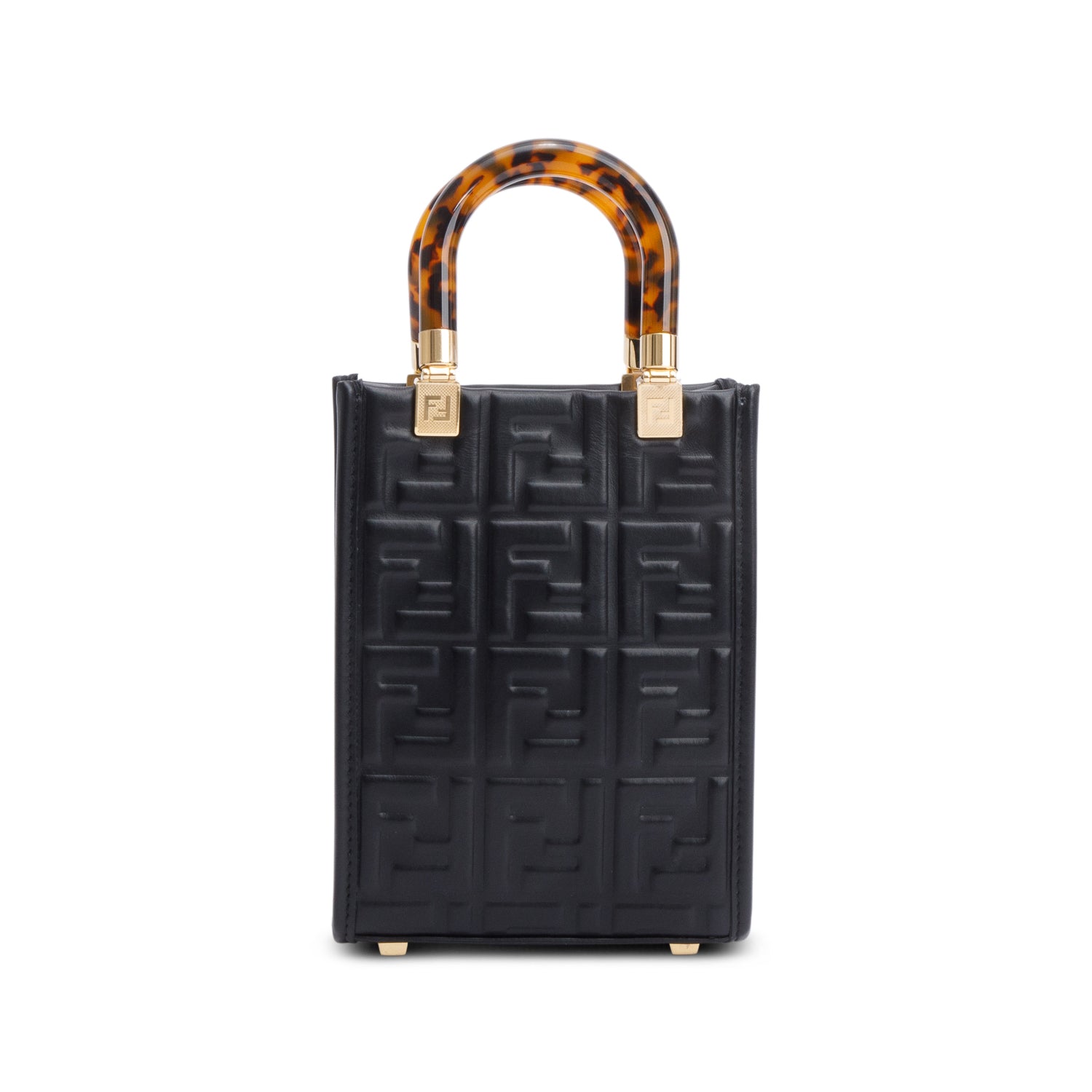 Fendi Black FF Embossed Leather Mini Sunshine Shopper Tote