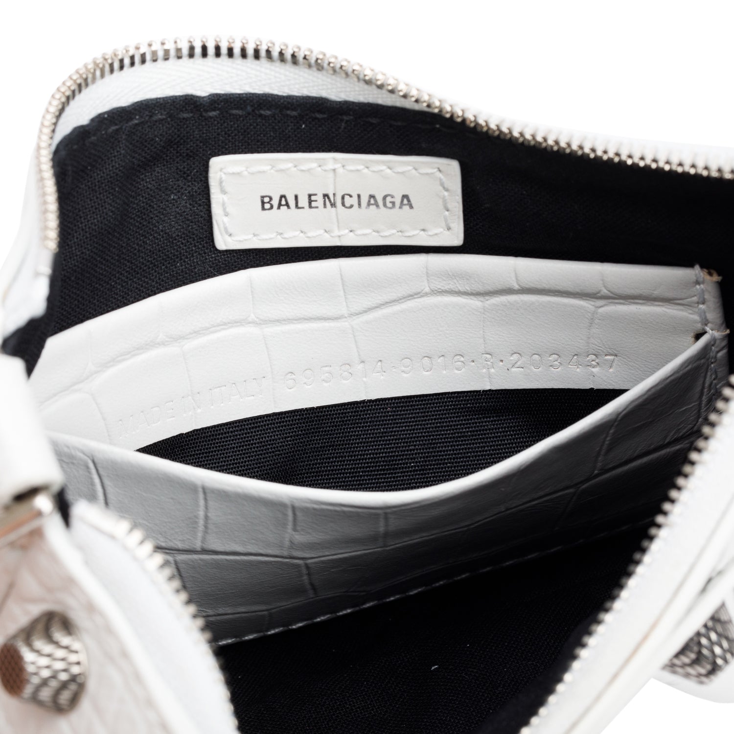 Balenciaga White Crocodile Embossed Leather Mini Le Cagole Crossbody with Chain