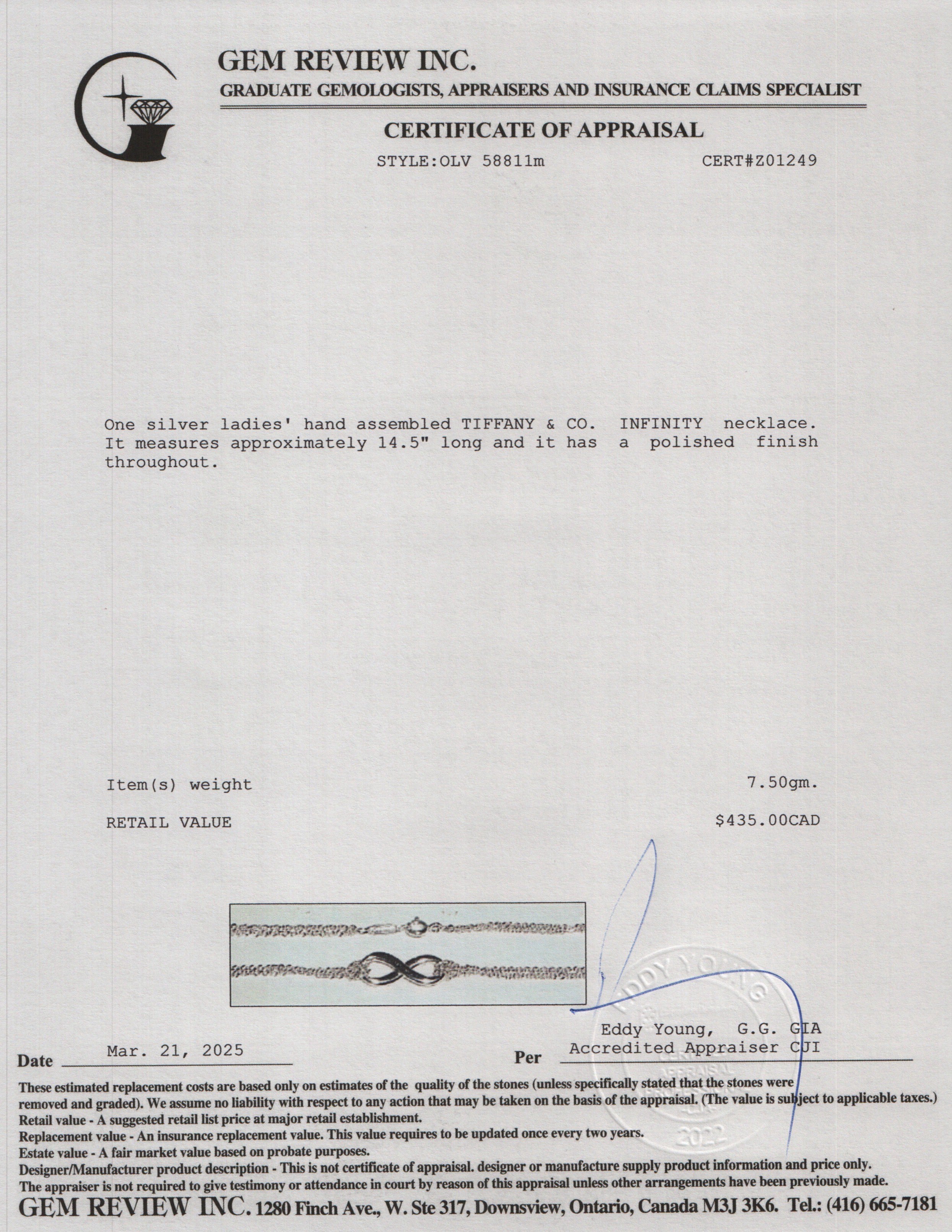 Tiffany & Co. Sterling Silver Infinity Pendant Necklace