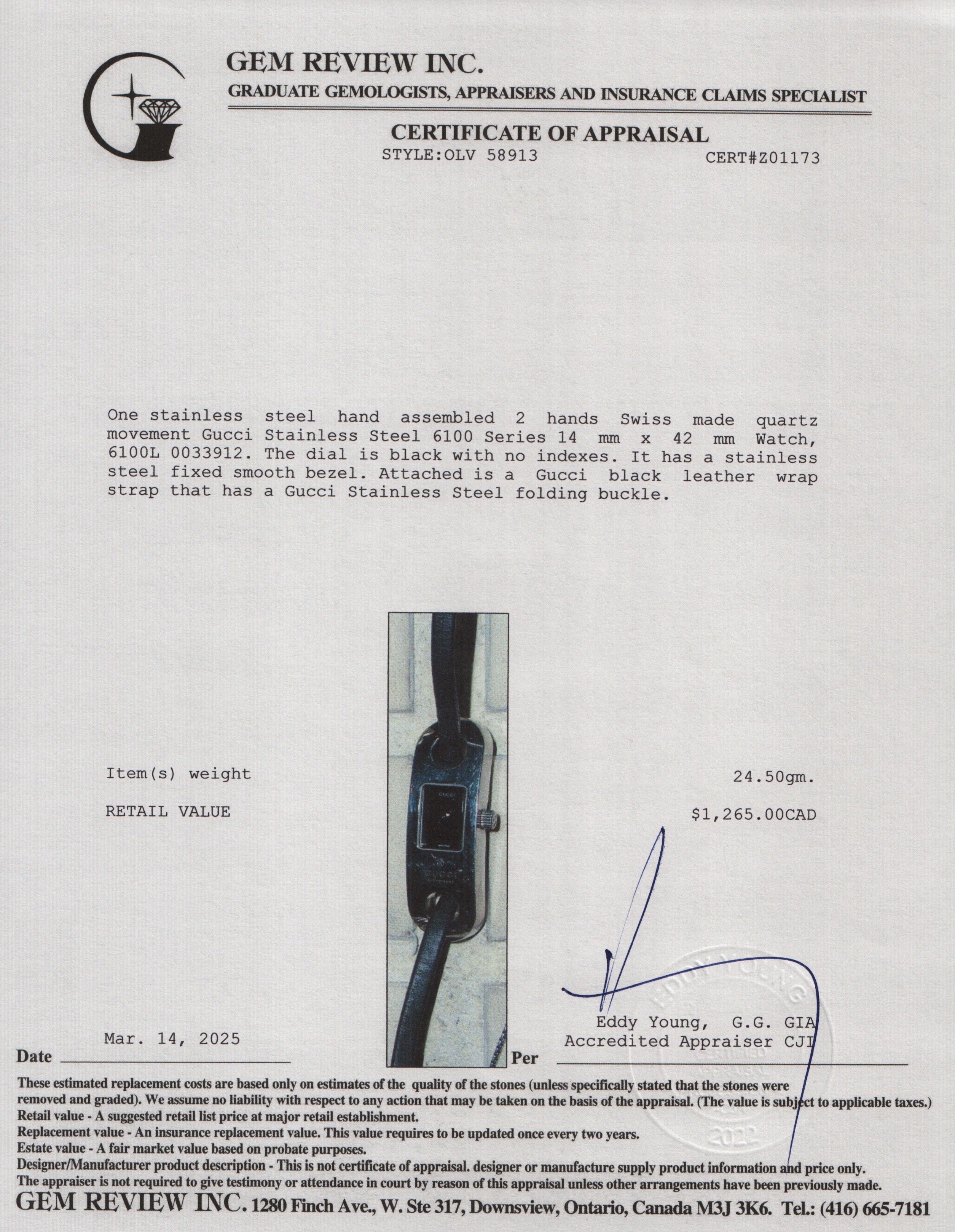 Gucci Stainless Steel 6100 Series Watch