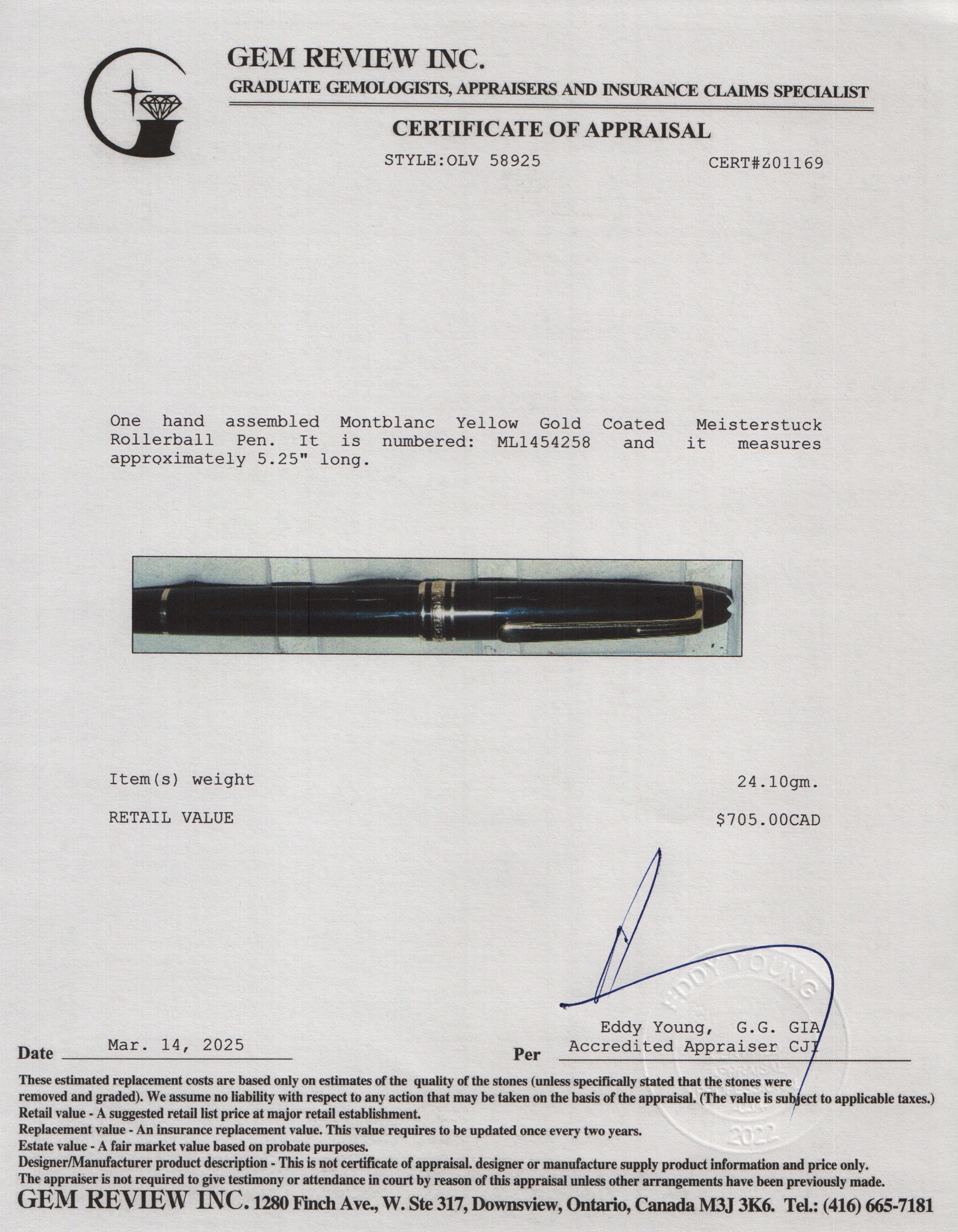 Montblanc Yellow Gold Coated Meisterstuck Rollerball Pen