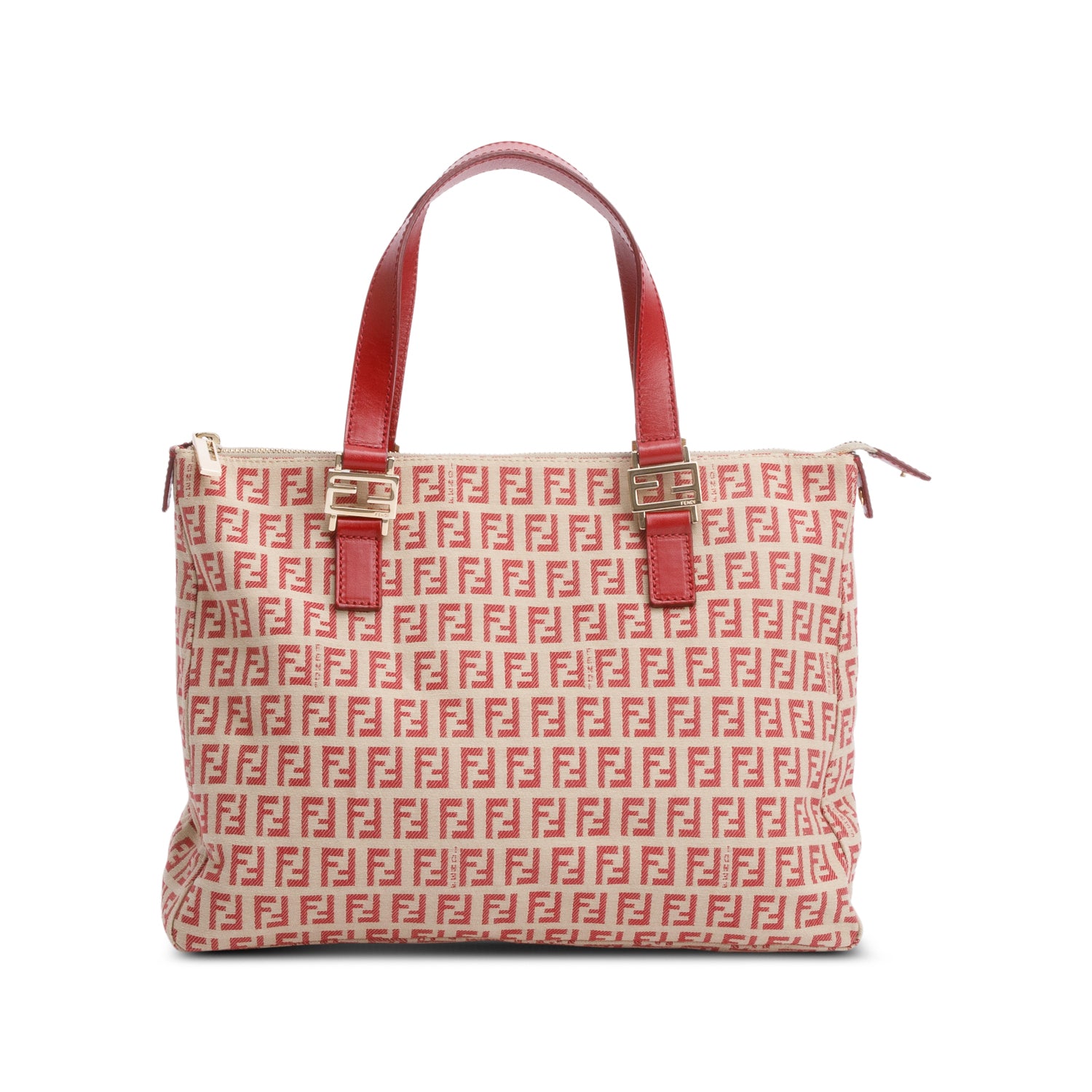 Fendi Red Zucchino FF Canvas Vintage Tote