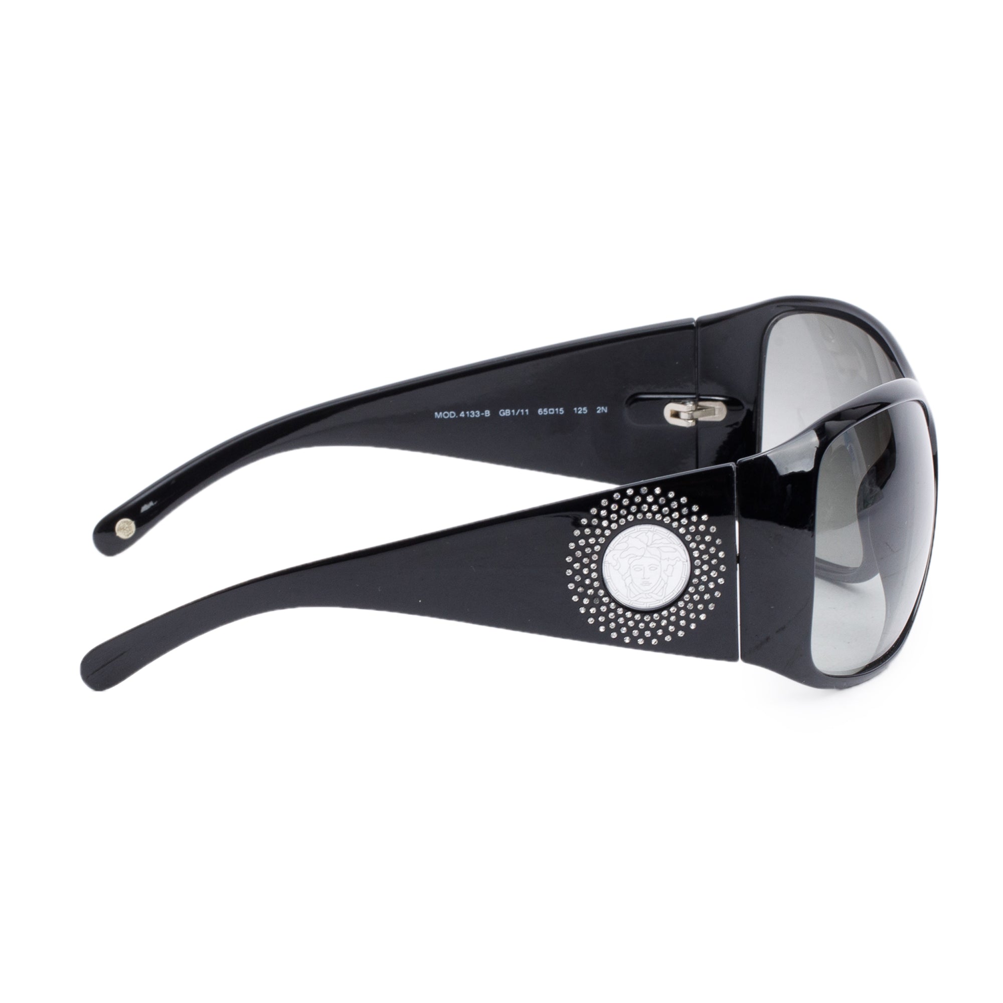 Versace 4133-B Black Acetate Crystal Accent Shield Sunglasses