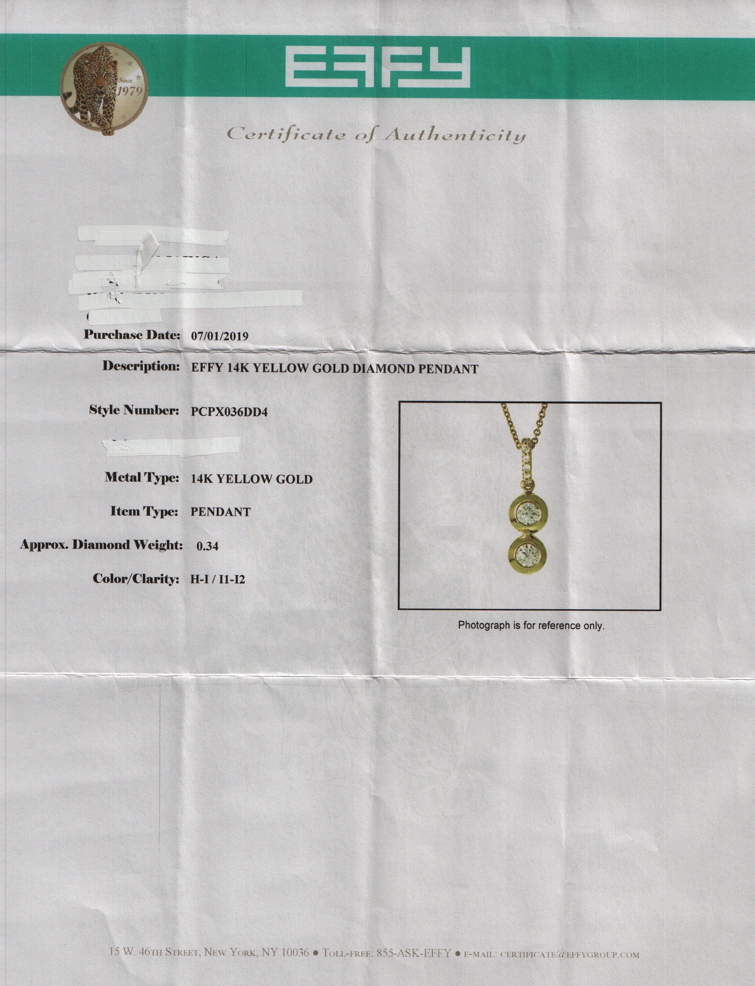 Effy 14k Yellow Gold Diamond Drop Pendant Necklace