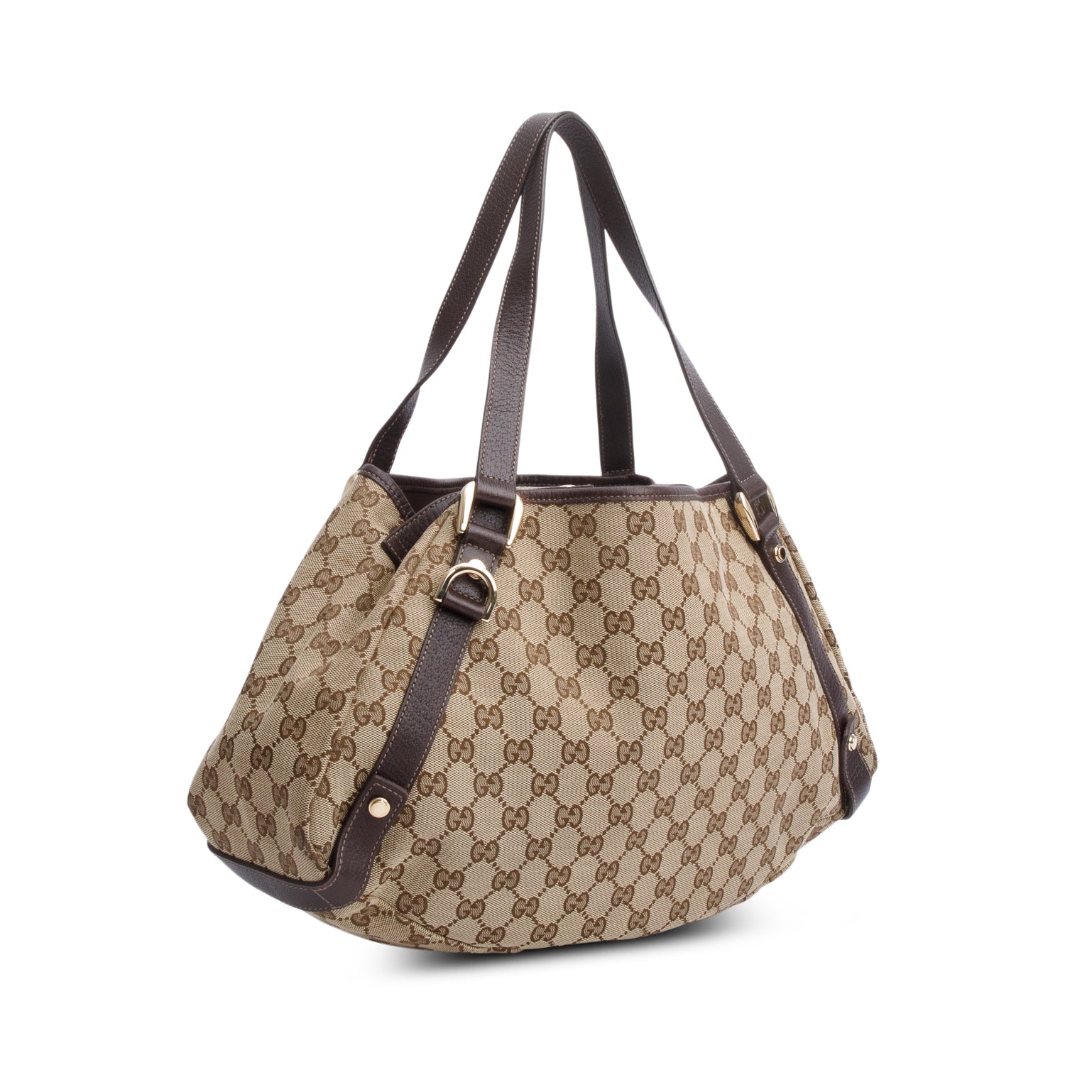 Gucci Brown Leather Trim Medium GG Canvas Abbey Shoulder Bag