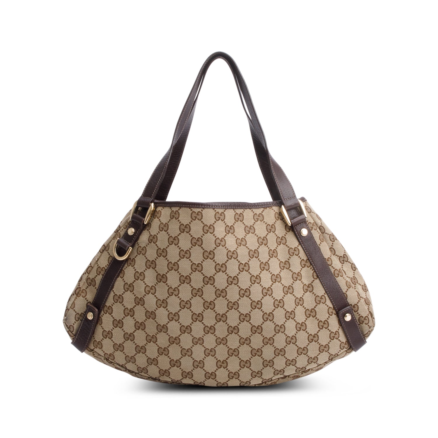 Gucci Brown Leather Trim Medium GG Canvas Abbey Shoulder Bag