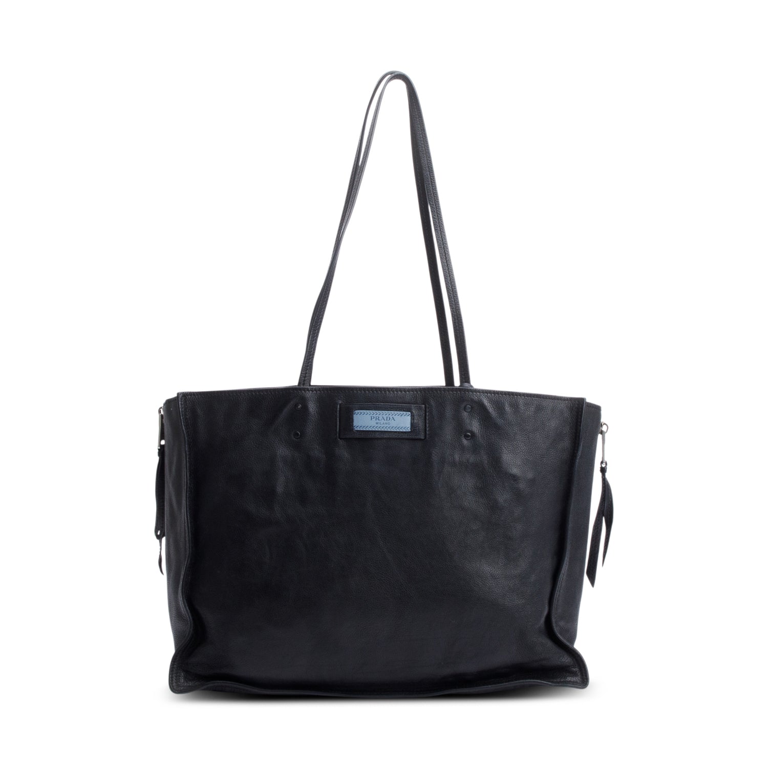 Prada Black Glace Calf Etiquette Tote Bag w/ Authenticity Card