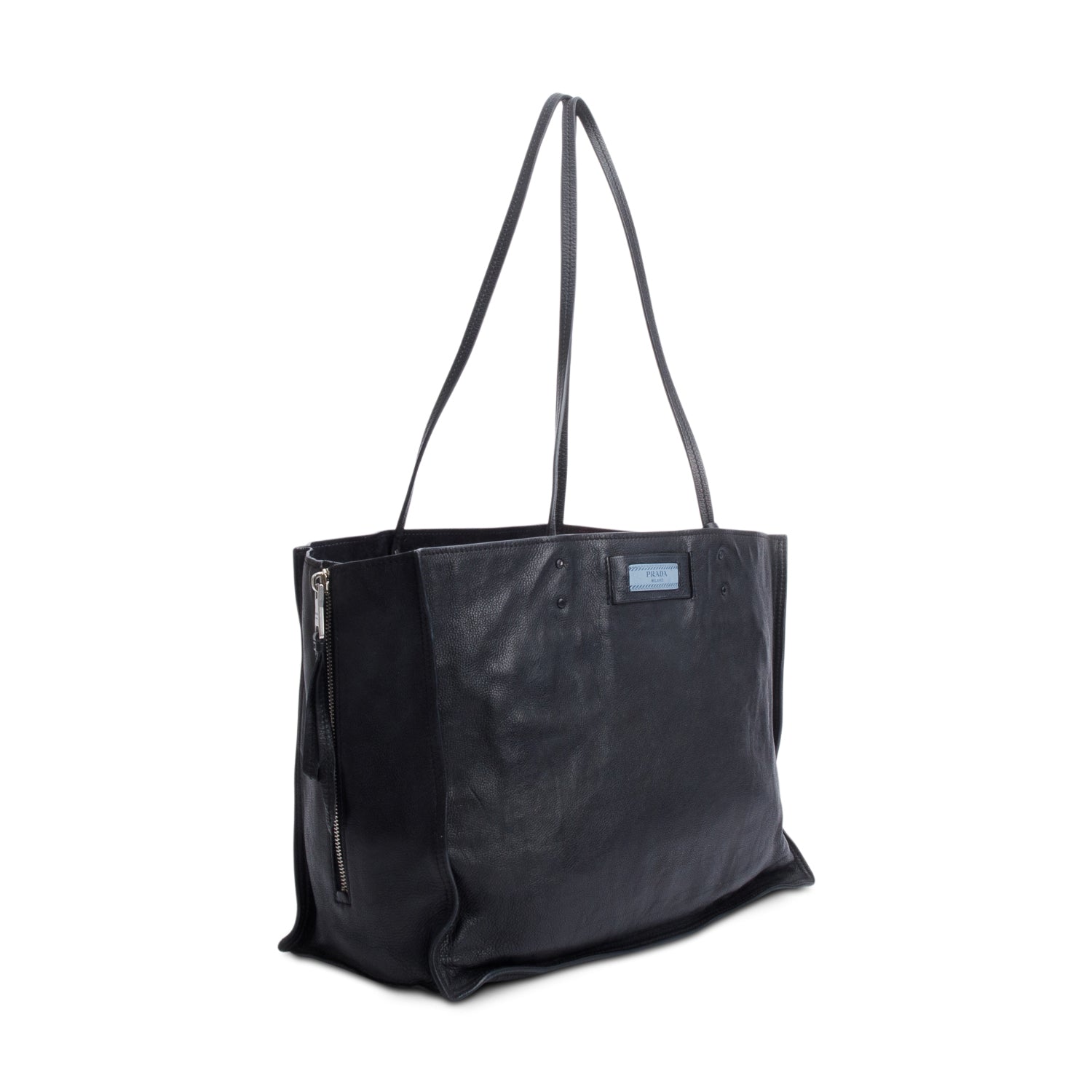 Prada Black Glace Calf Etiquette Tote Bag w/ Authenticity Card