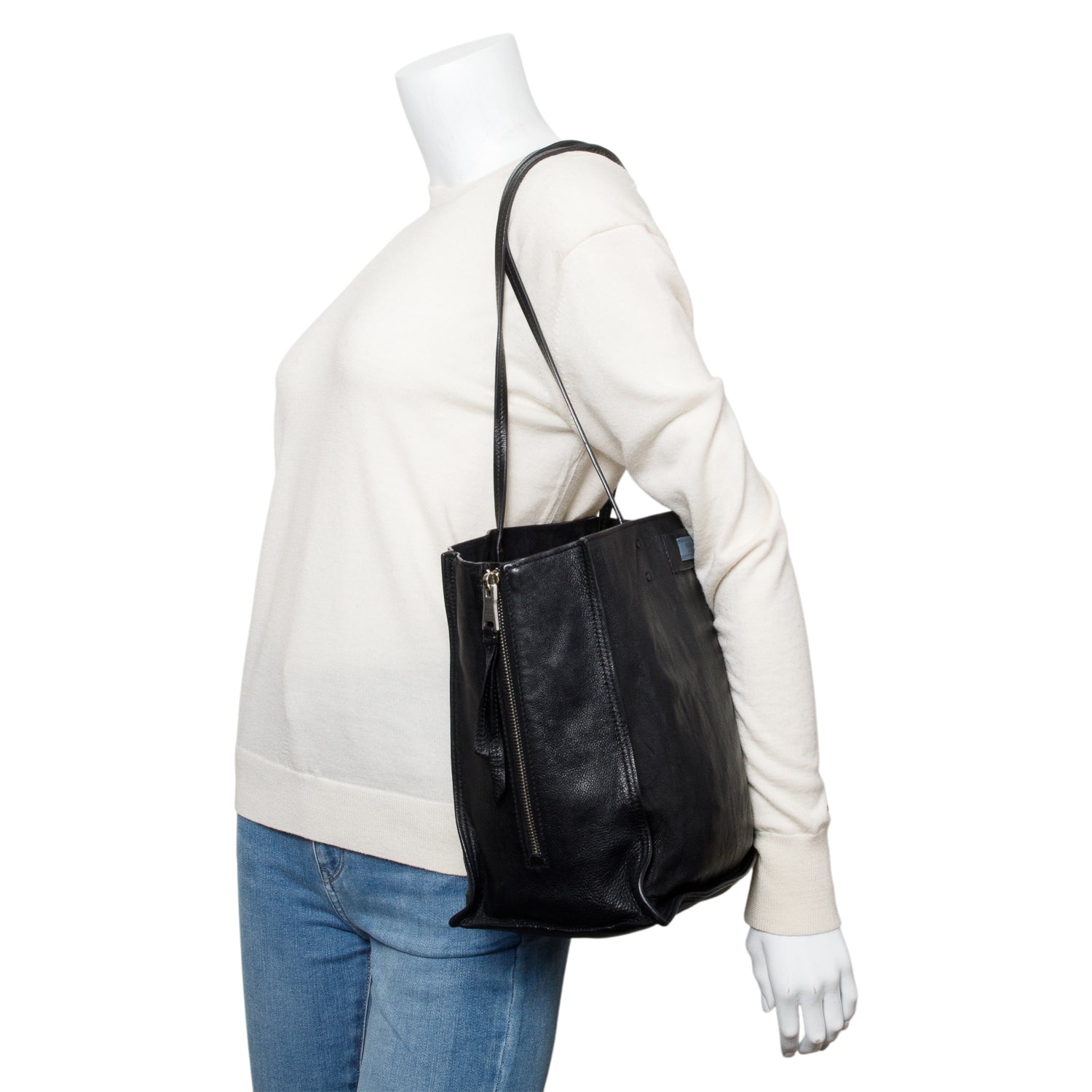 Prada Black Glace Calf Etiquette Tote Bag w/ Authenticity Card
