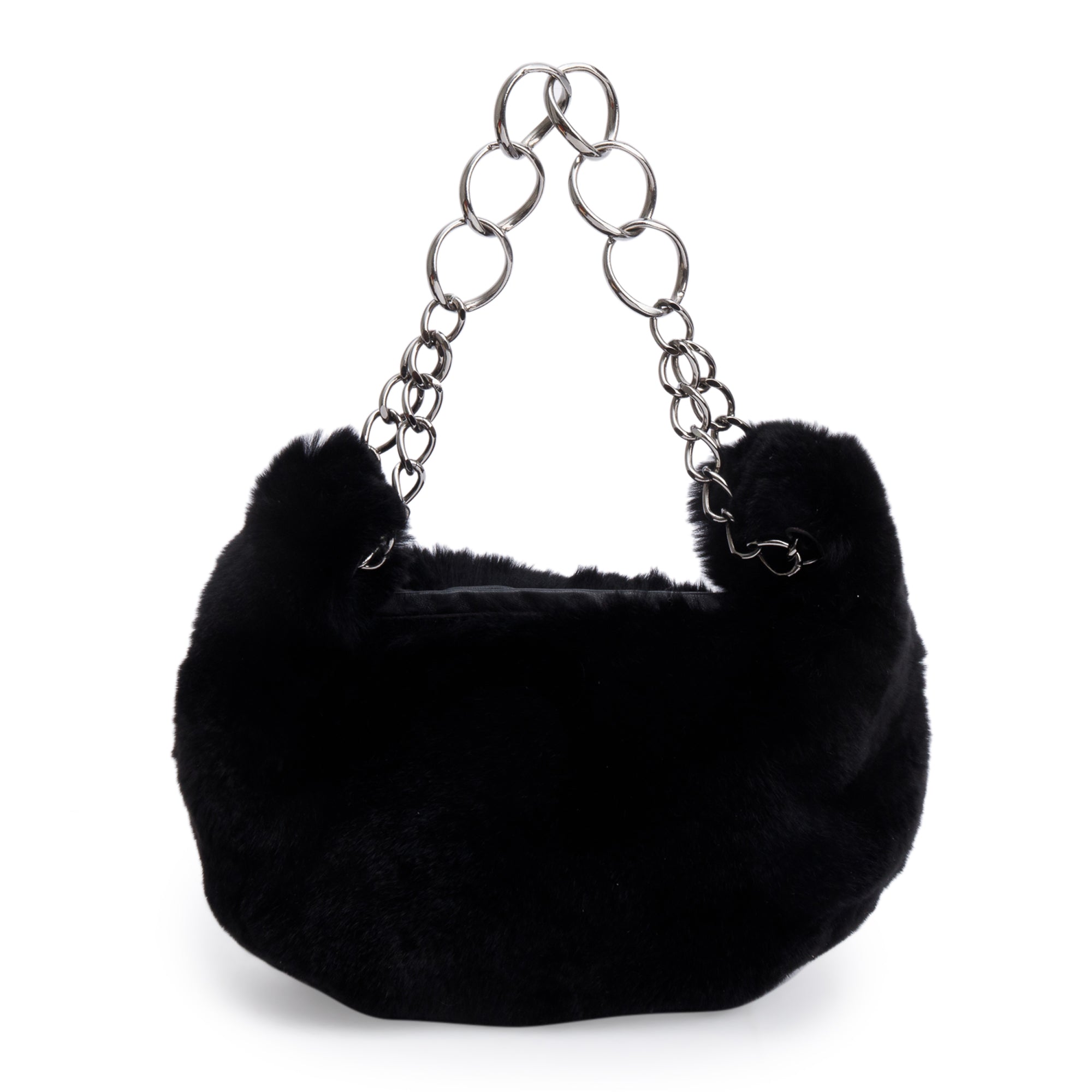 Chanel Black Lapin Rabbit Fur Lambskin Chain Shoulder Bag