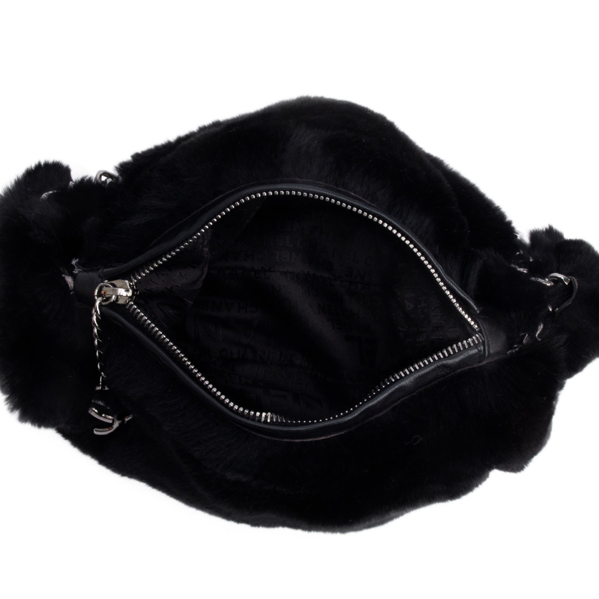 Chanel Black Lapin Rabbit Fur Lambskin Chain Shoulder Bag