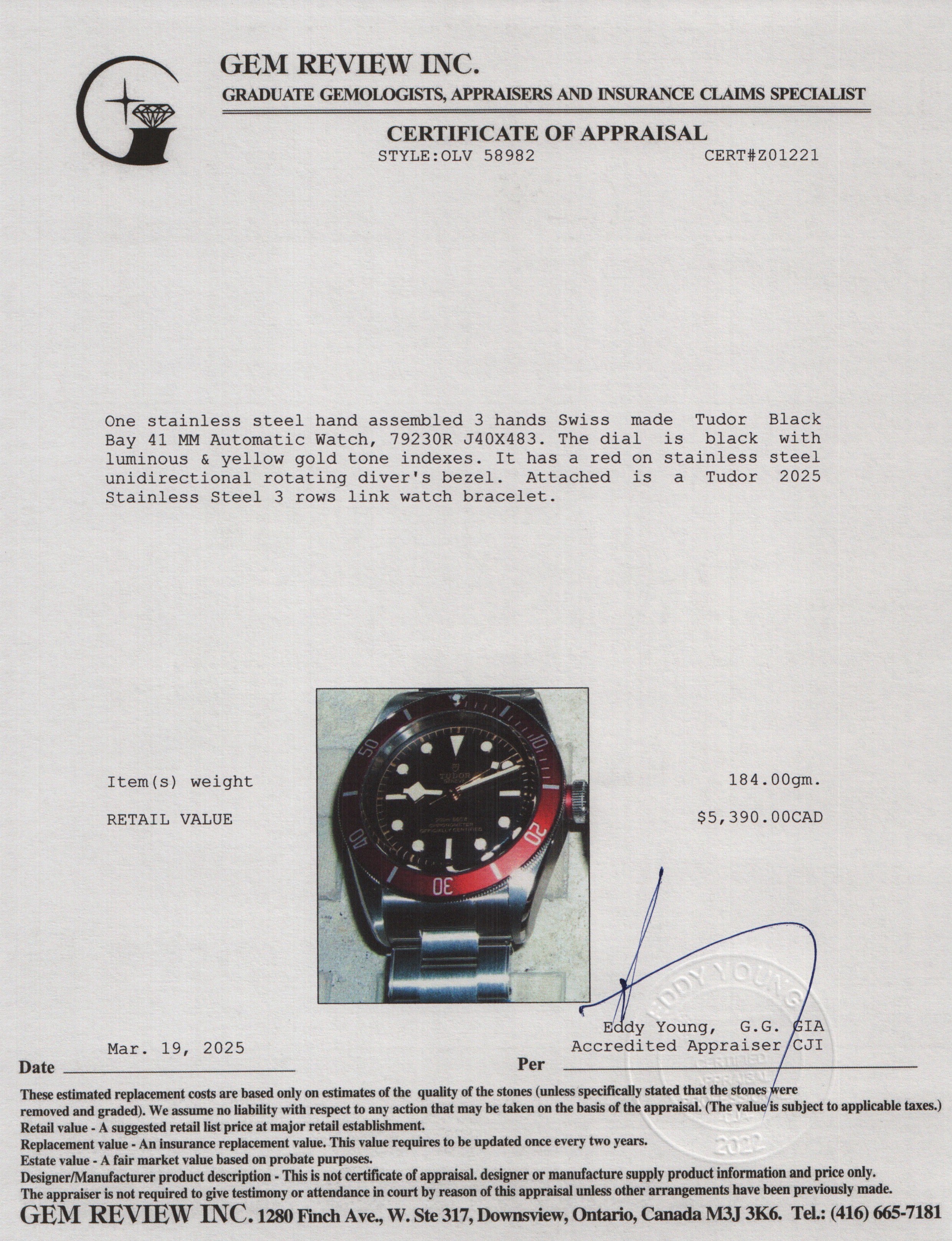 Tudor 2025 Stainless Steel Black Bay 41 MM Automatic Watch 79230R w/ Box & Papers