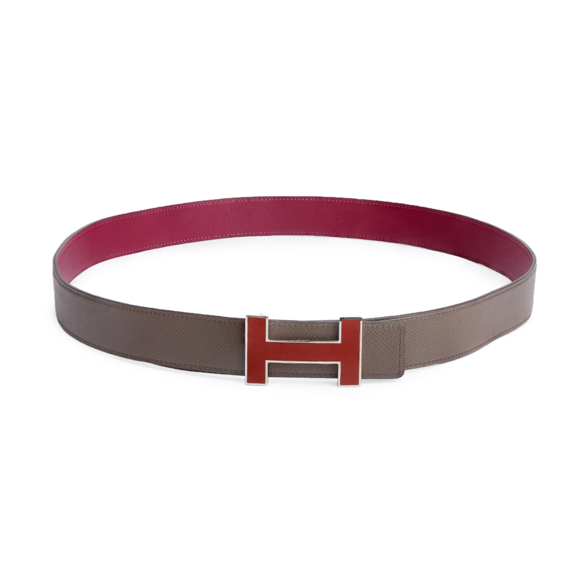 Hermes Bordeaux/Etain Swift & Epsom Leather Reversible 32 MM Quizz H Belt Kit 100