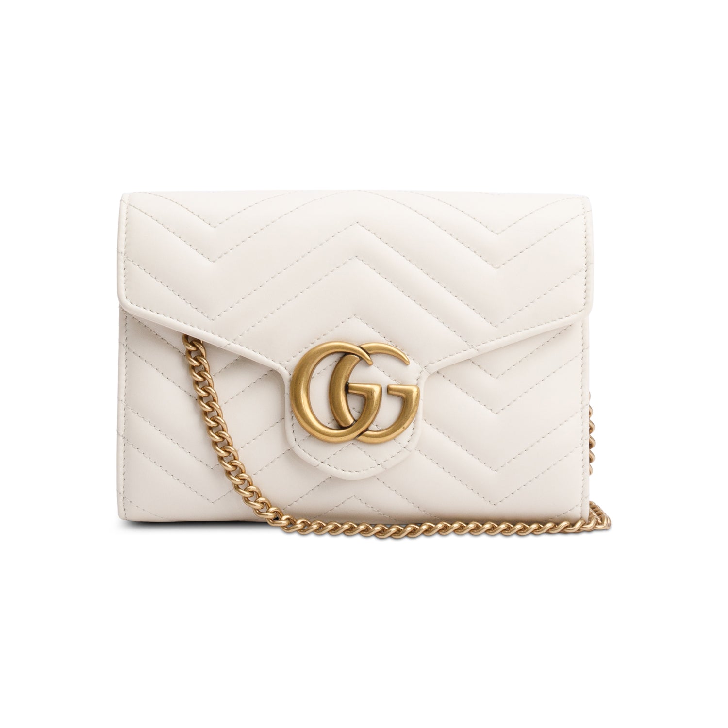 Gucci White GG Marmont Mini Wallet on Chain w/ Box