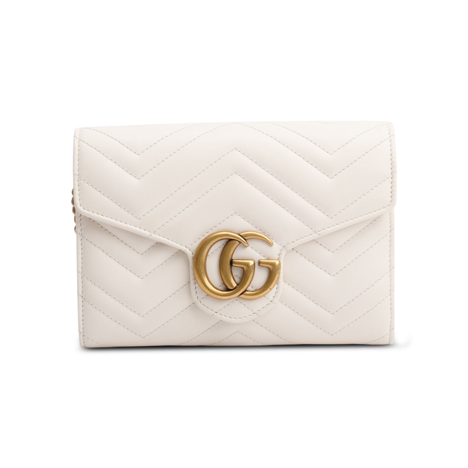 Gucci White GG Marmont Mini Wallet on Chain w/ Box